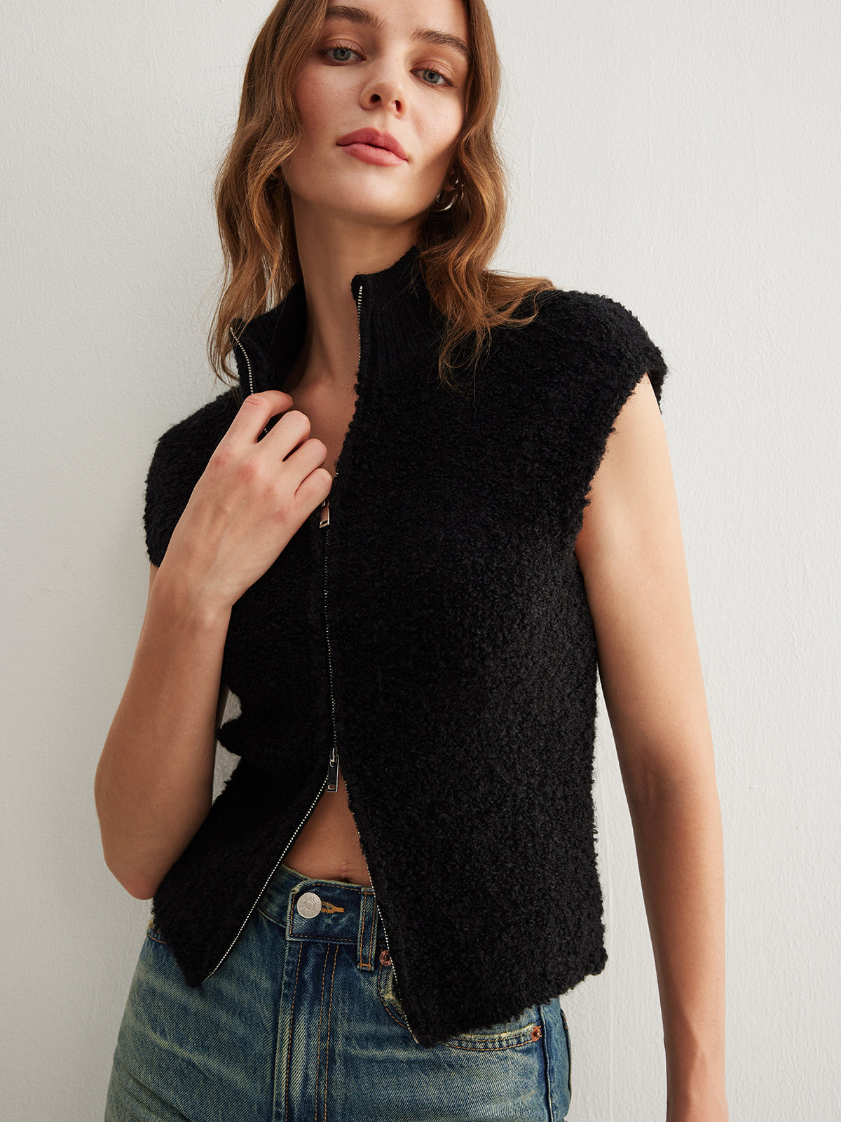 Minky-Strickjacke mit Zwei-Wege-Reißverschluss