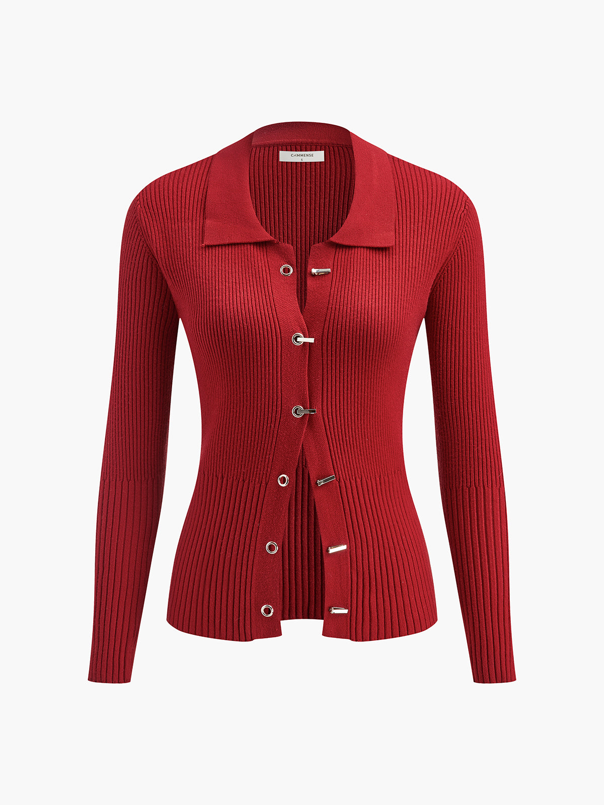 Polo-Strickjacke mit Rippenmuster und Metalldesign