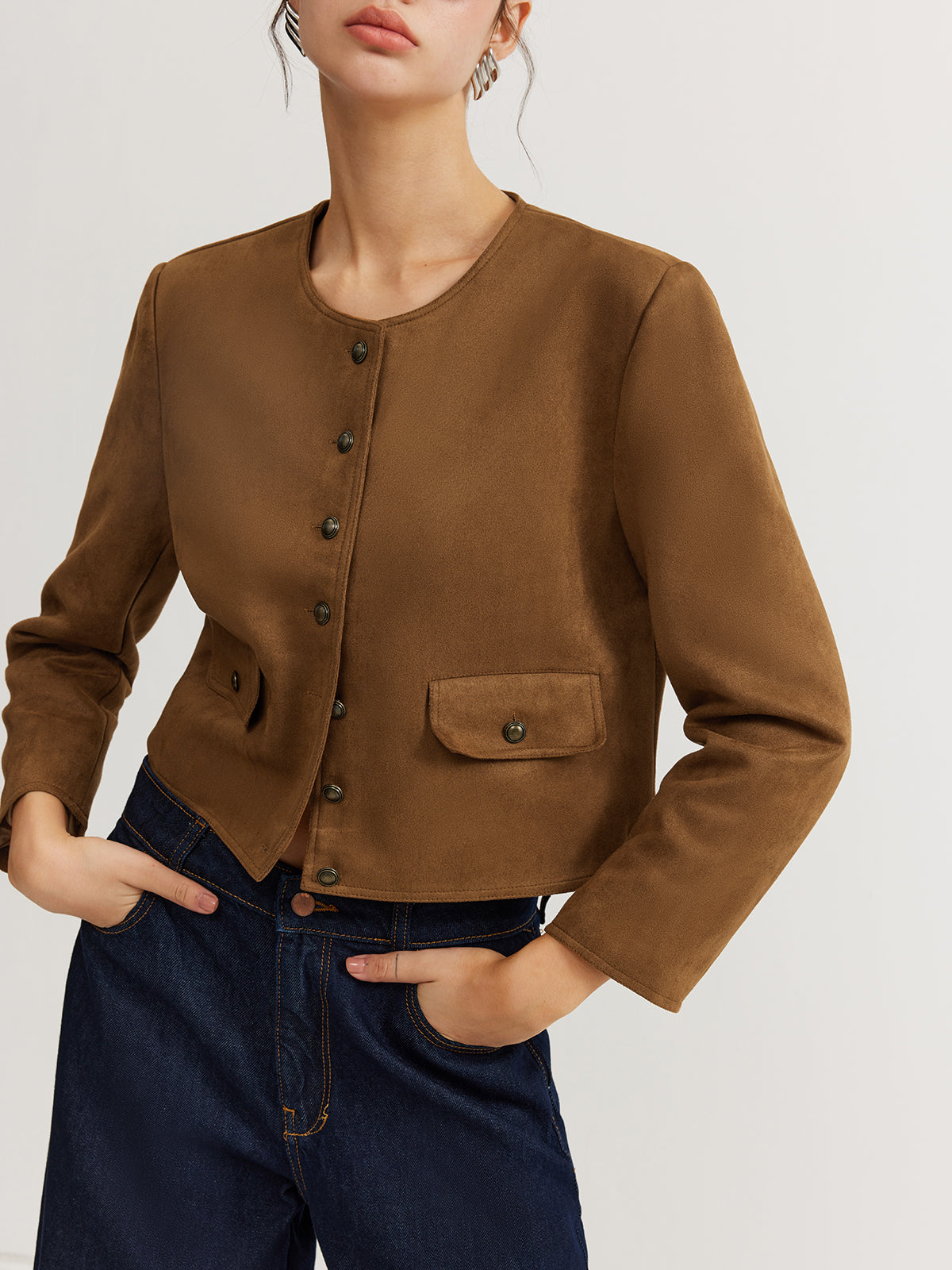 Leisure Buttoned Suede Trench Coat