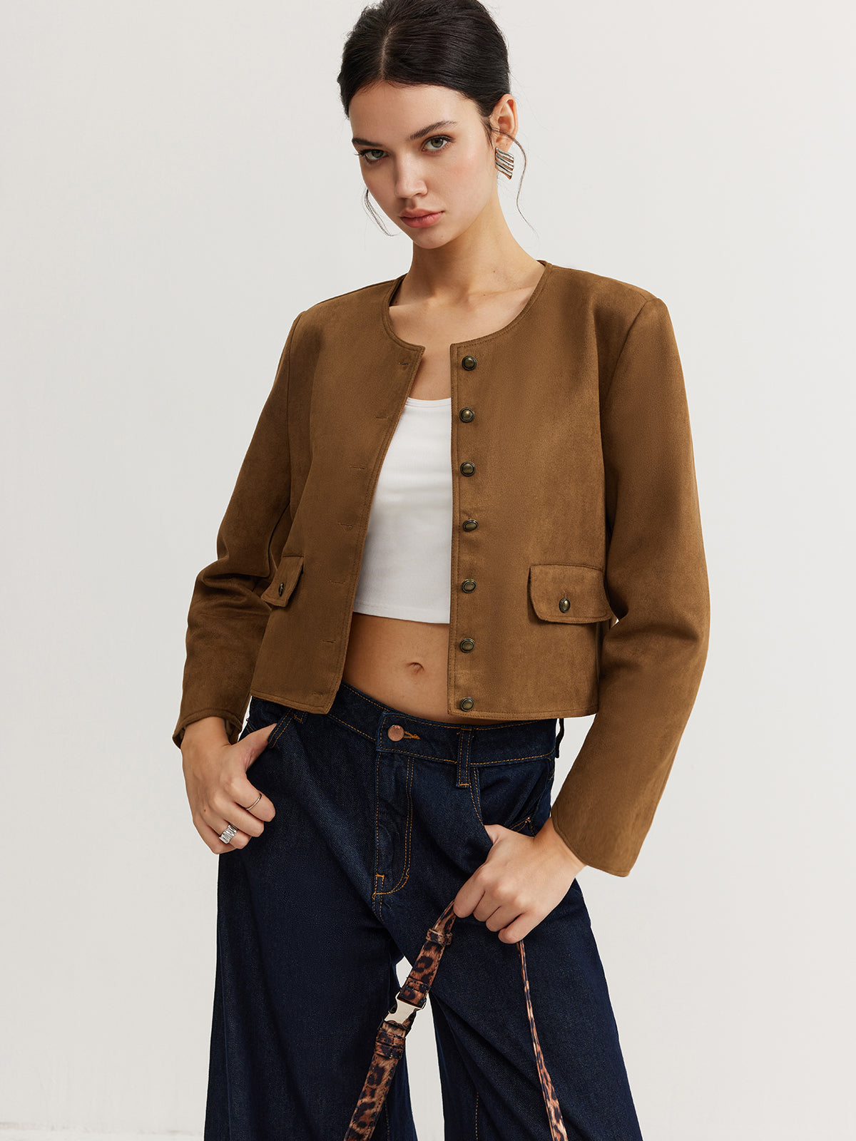 Leisure Buttoned Suede Trench Coat