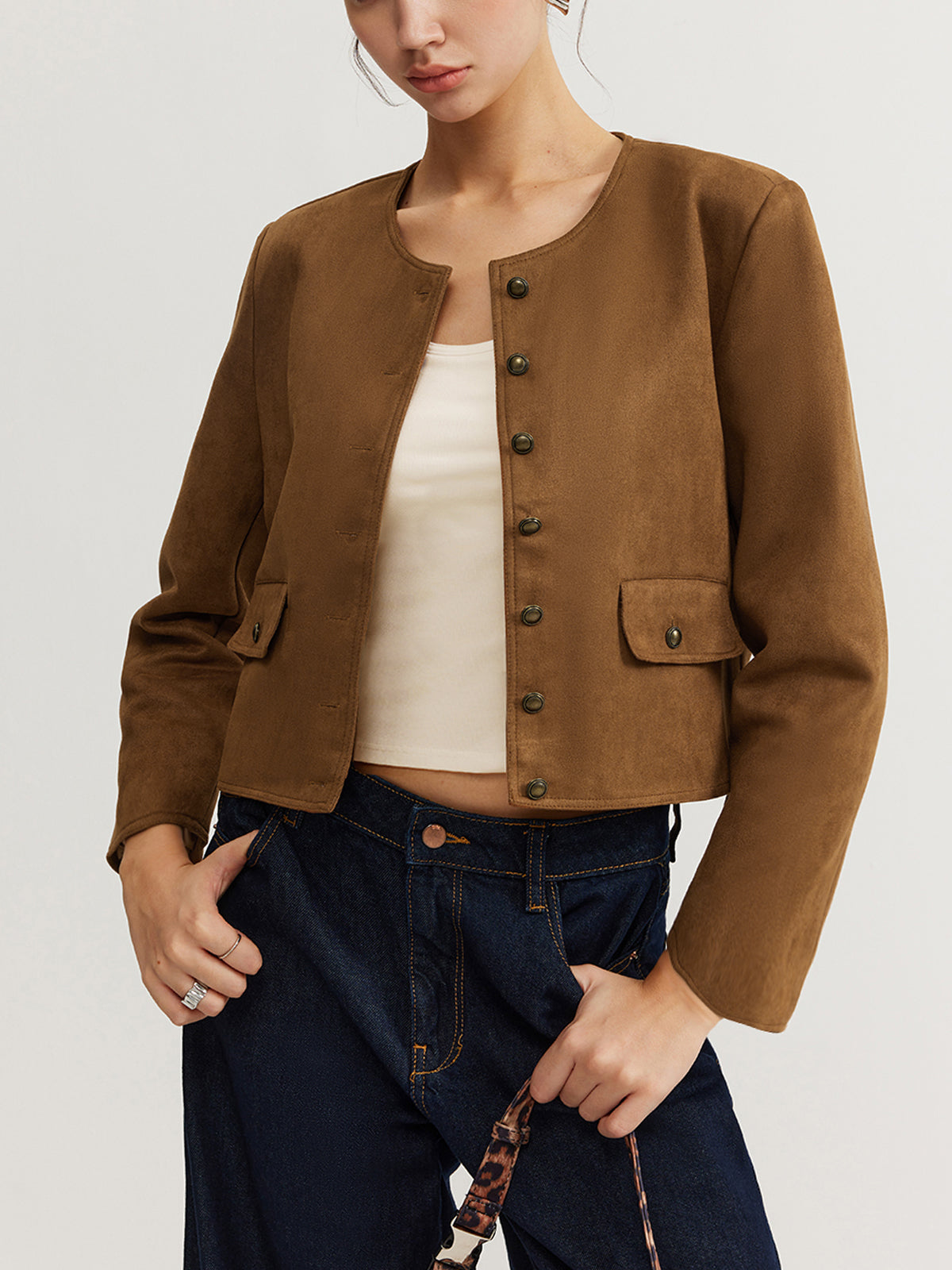 Leisure Buttoned Suede Trench Coat