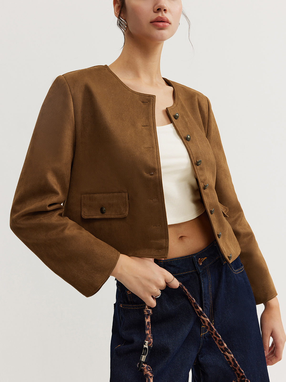 Leisure Buttoned Suede Trench Coat