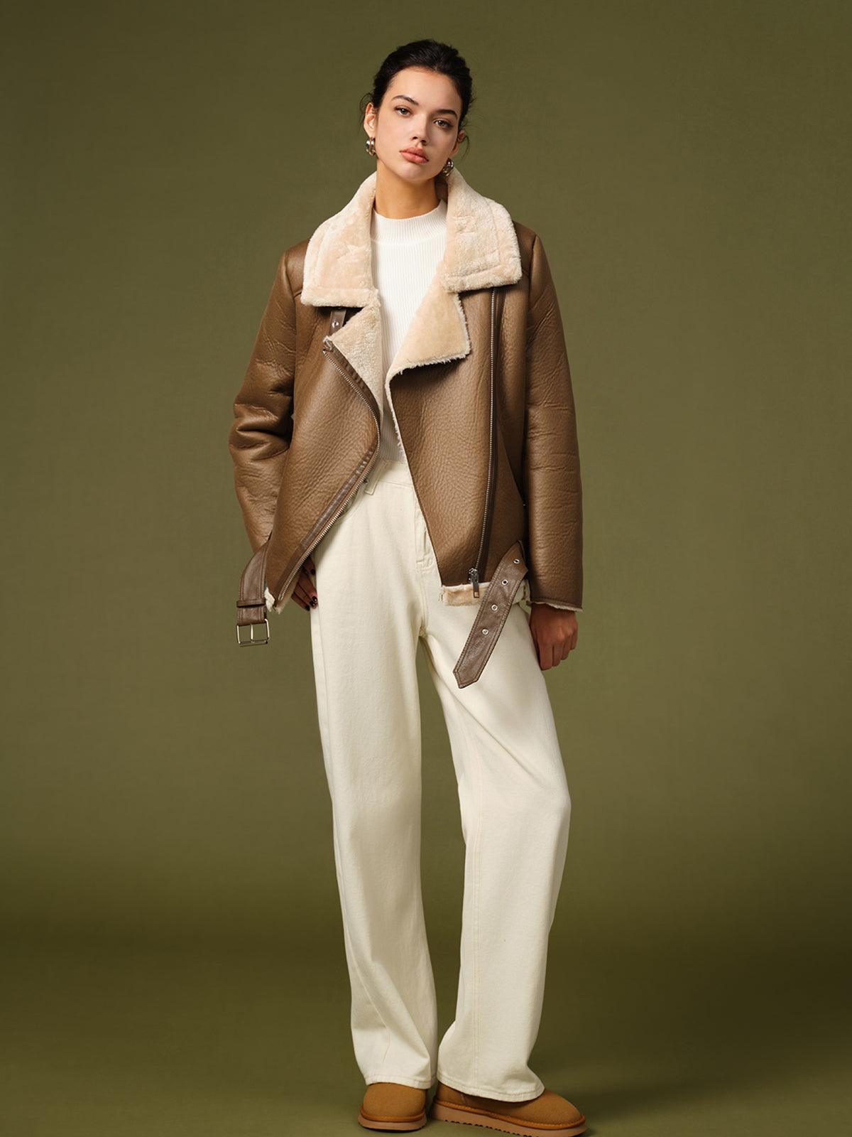 Soft Fleece Jacket with Zipper and Belt 