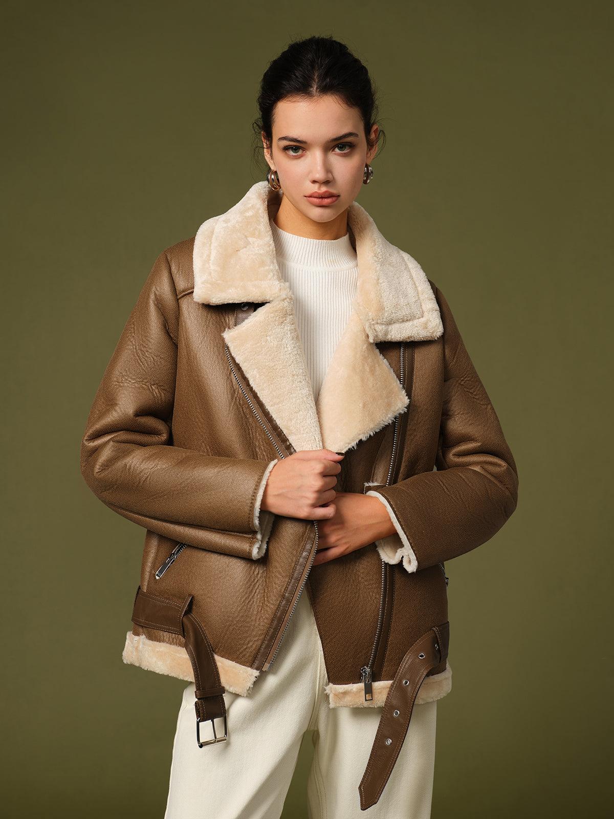 Soft Fleece Jacket with Zipper and Belt 