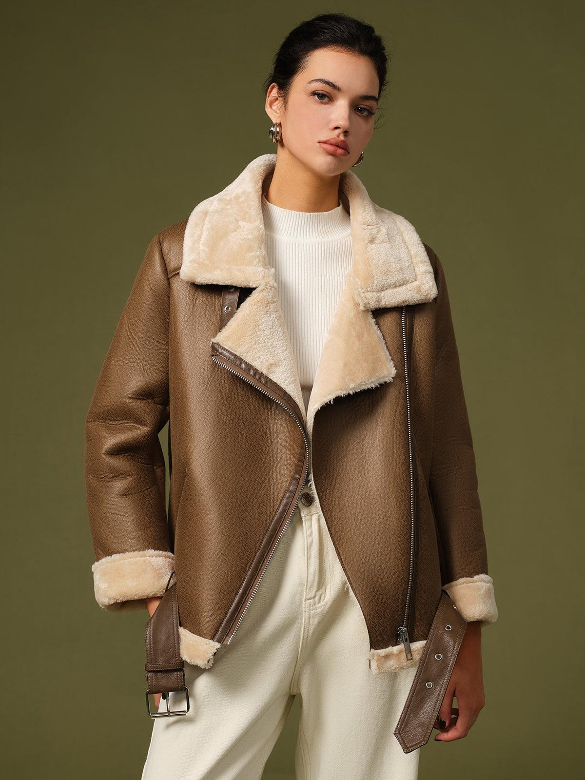 Soft Fleece Jacket with Zipper and Belt 