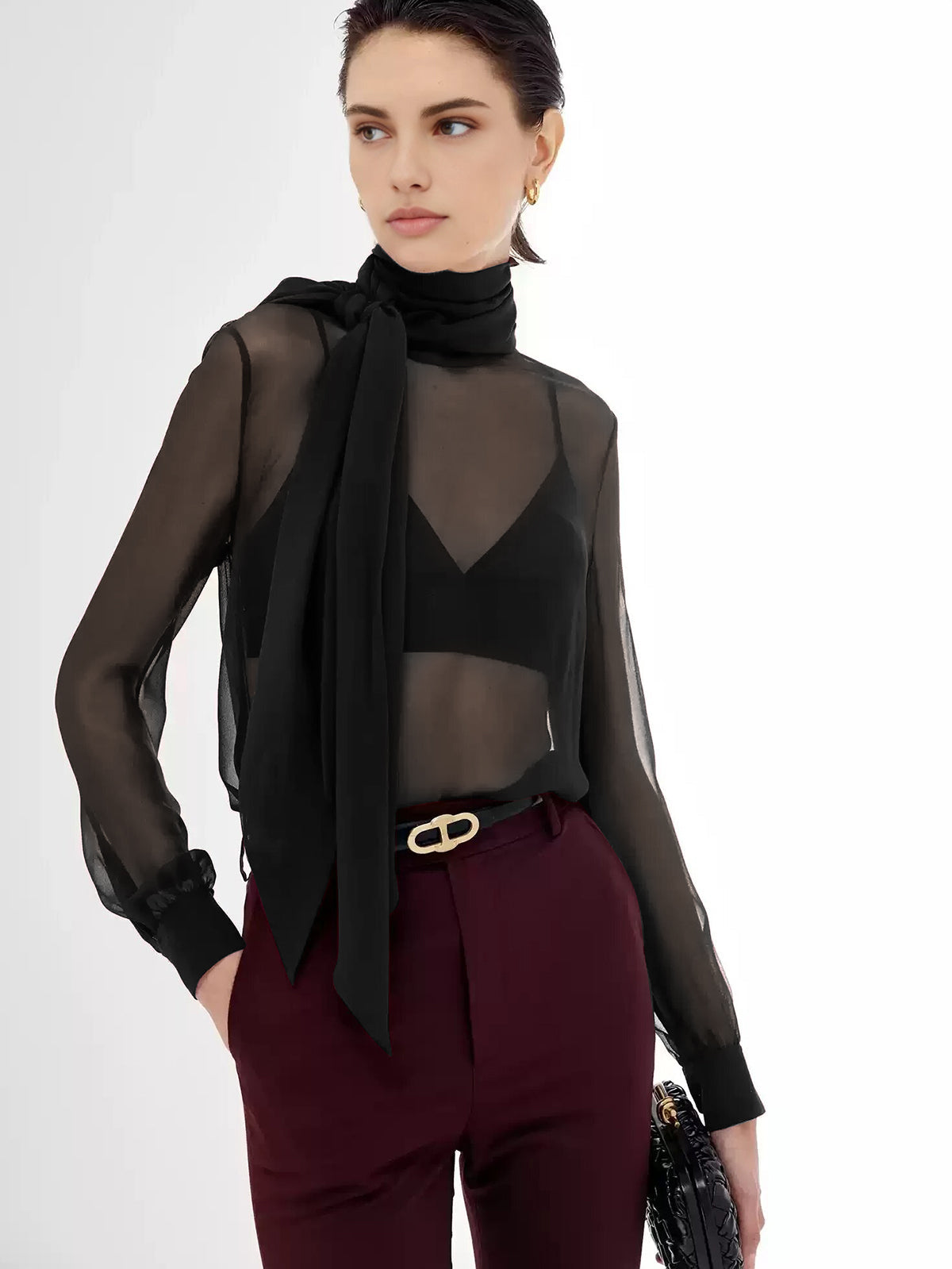 Transparent Bow Chiffon Blouse