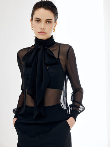 Transparent Bow Chiffon Blouse