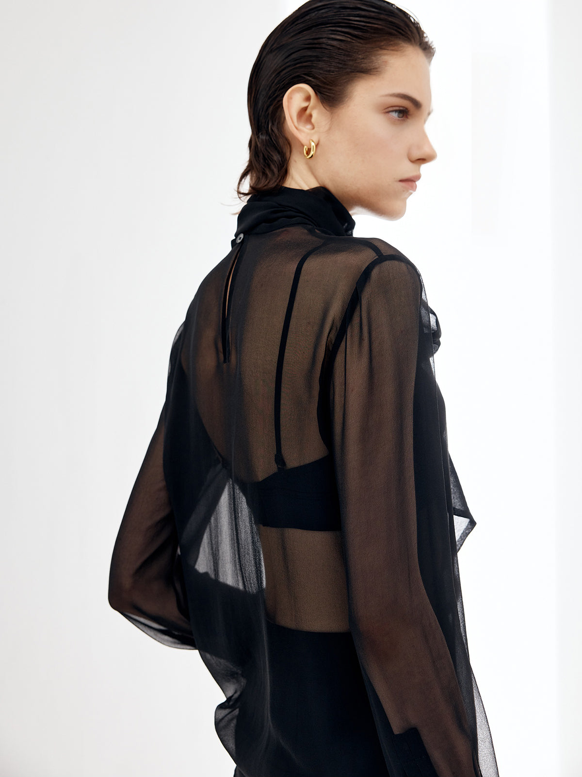 Transparent Bow Chiffon Blouse