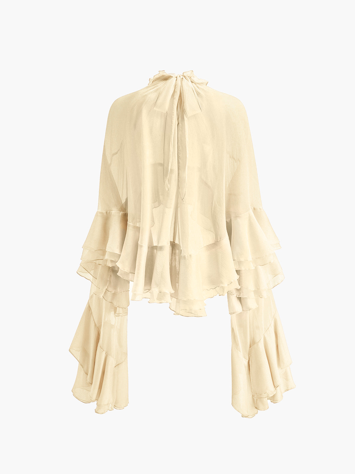 Transparente Chiffonbluse mit Rollkragen und Rüschen