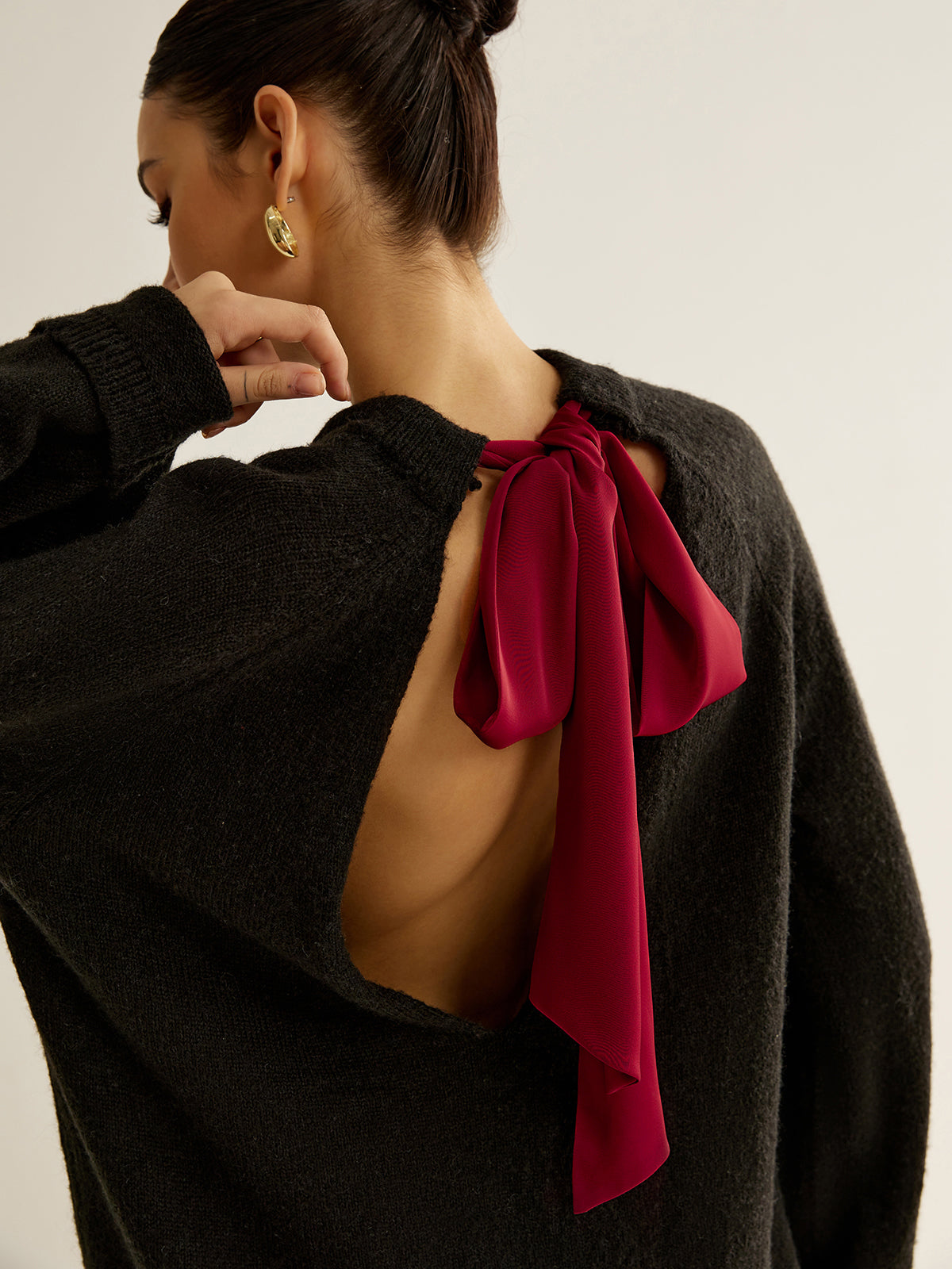 Oversize Backless Drawstring Sweater 