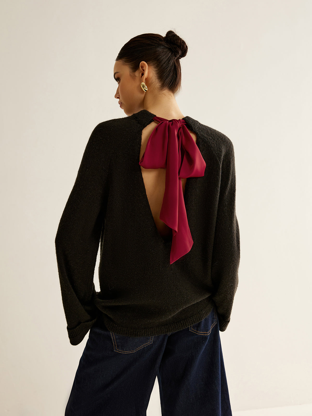 Oversize Backless Drawstring Sweater 