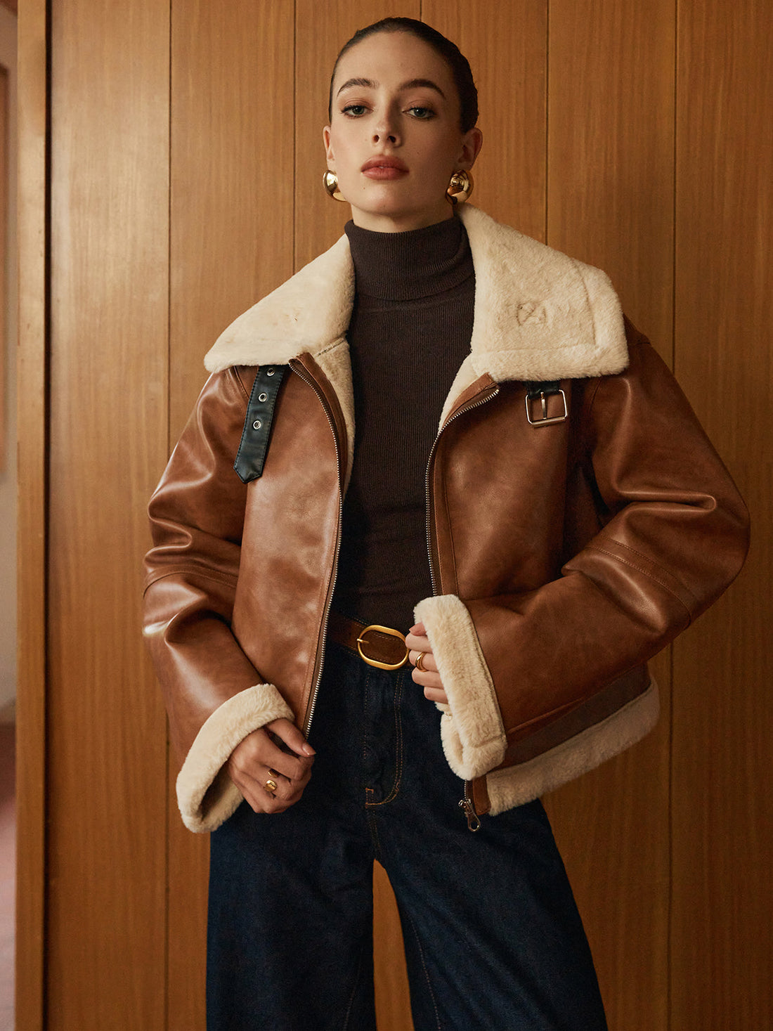 Minky Faux Leather Zip-Up Jacket