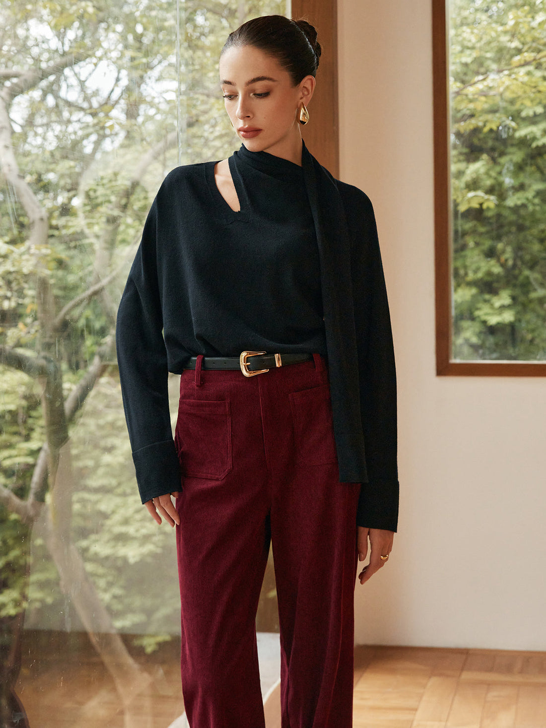 Minimalist Wool Blend Scarf Sweater