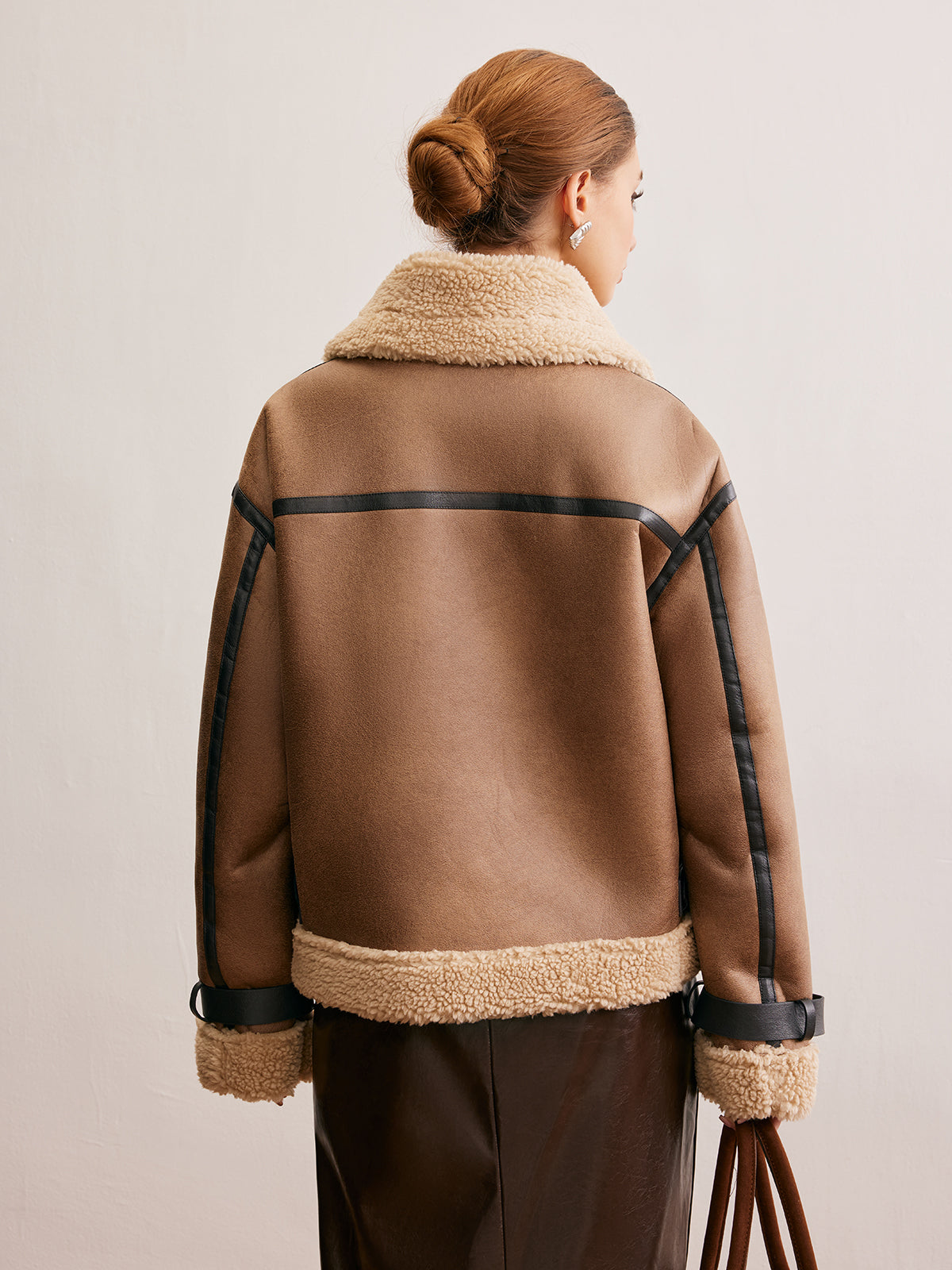 Faux Leather Zip-Up Teddy Coat 