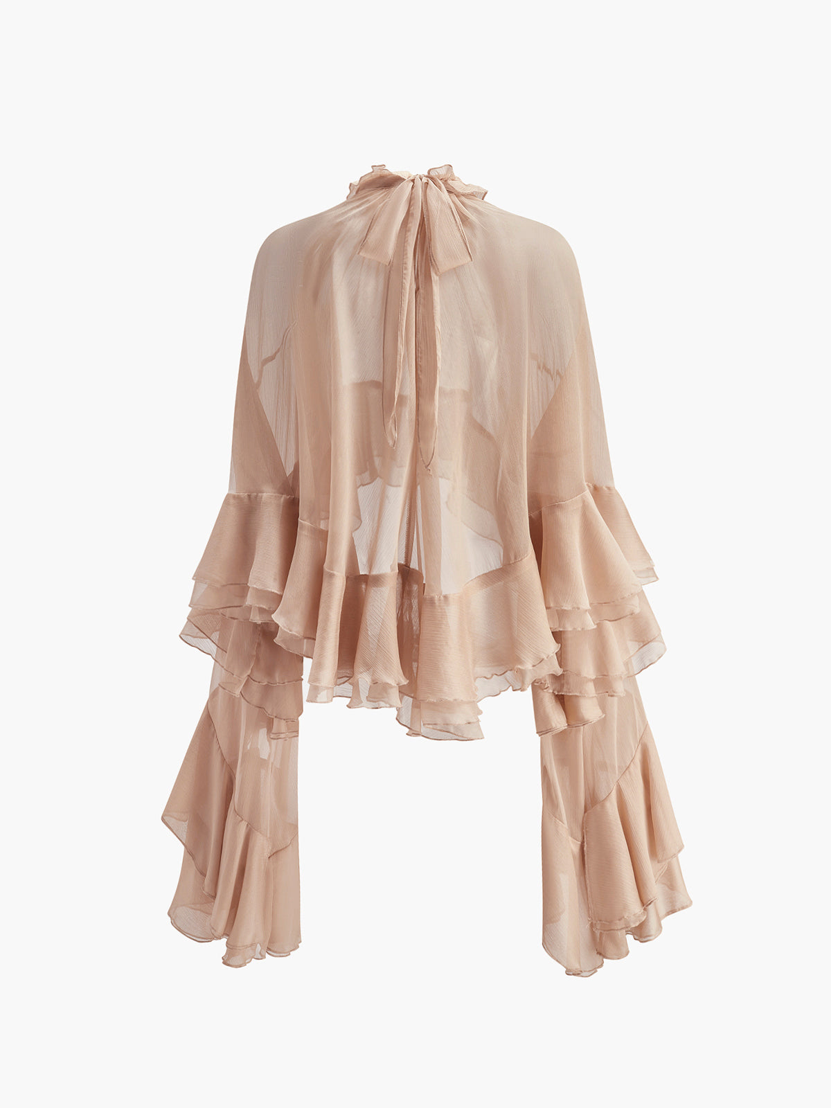 Transparente Chiffonbluse mit Rollkragen und Rüschen