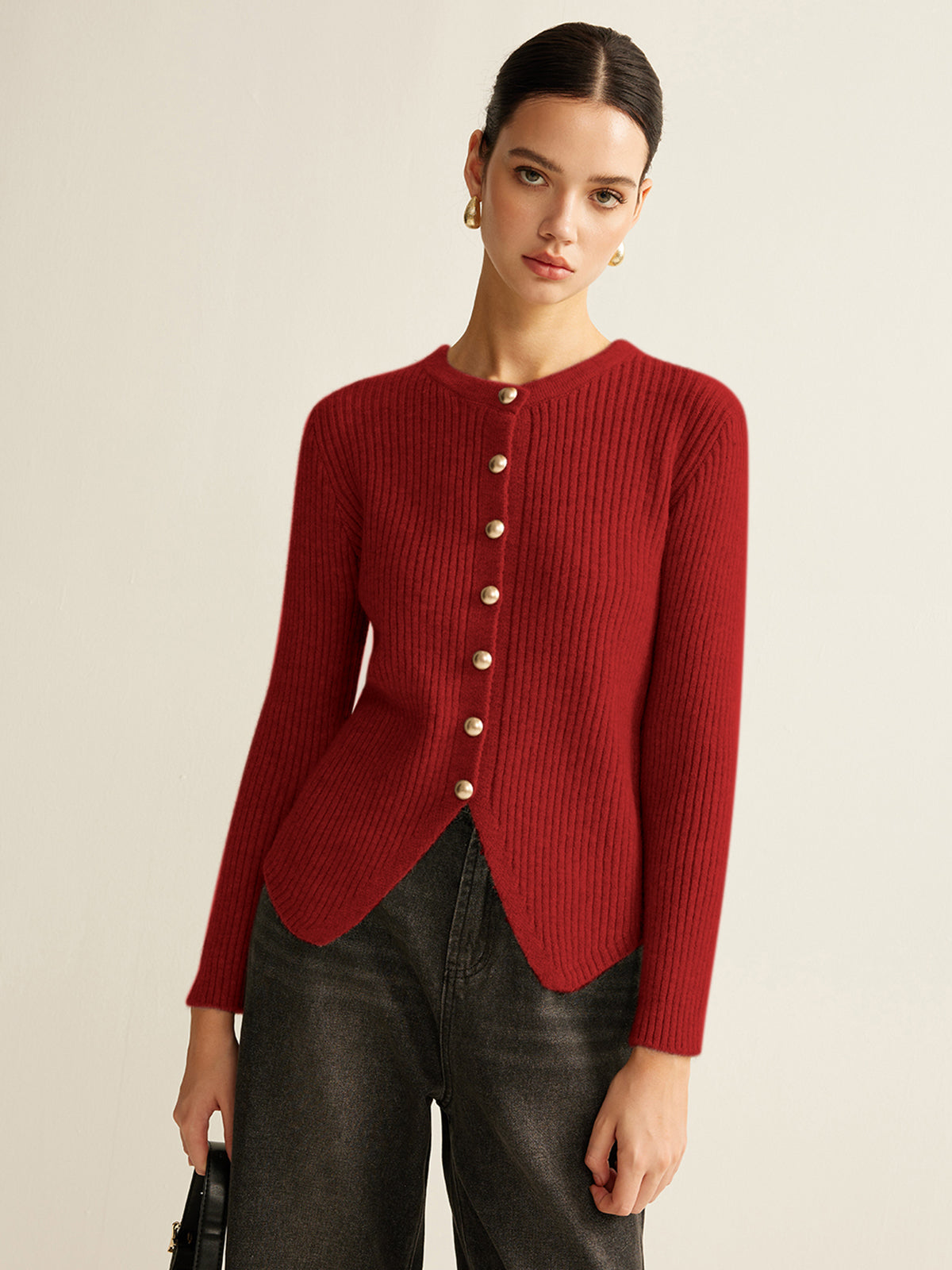 Buttoned Split Cardigan