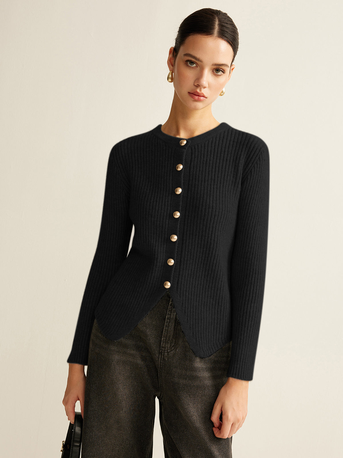 Buttoned Split Cardigan