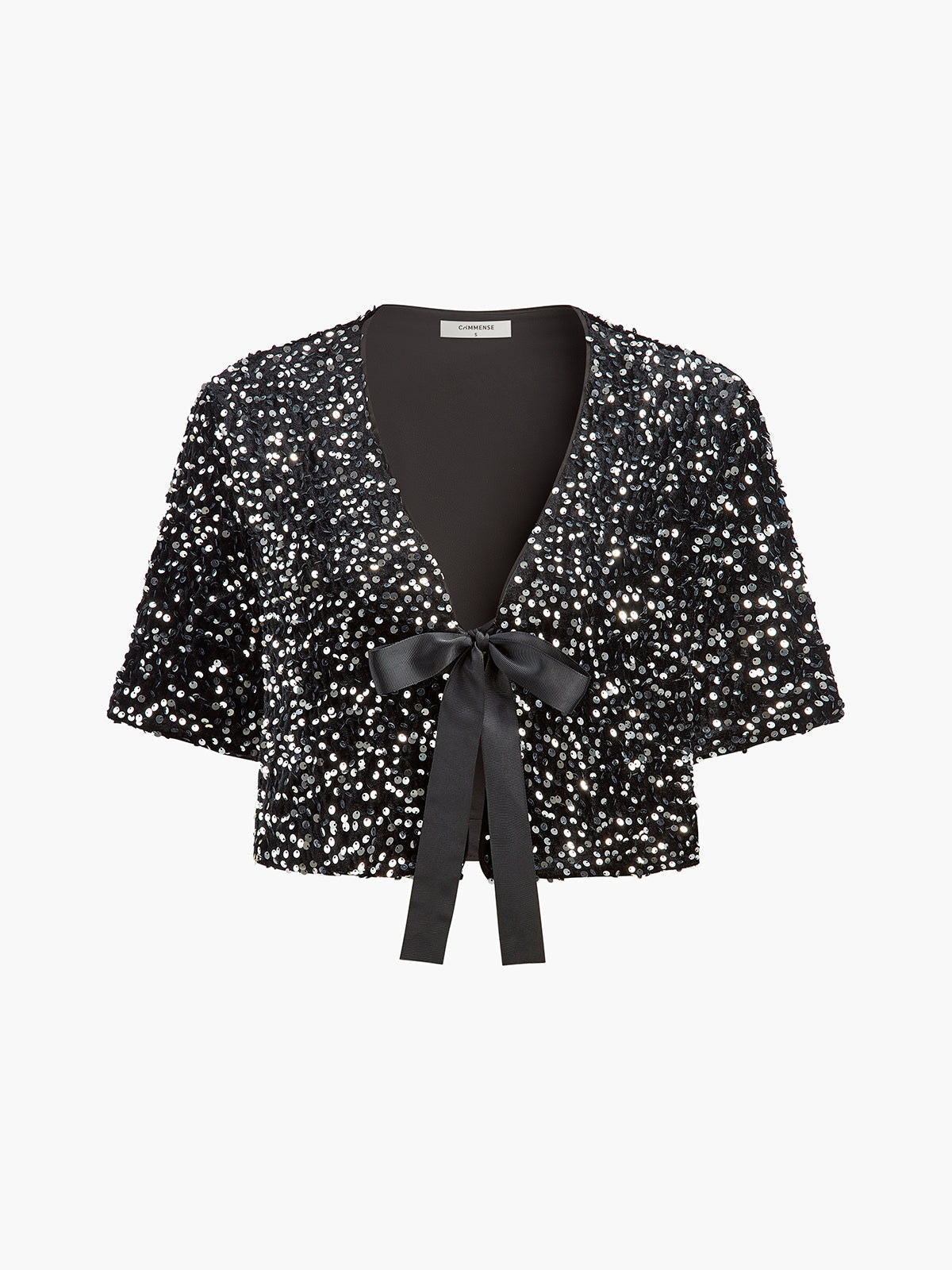 V-Neck Sequin Blouse with Bow