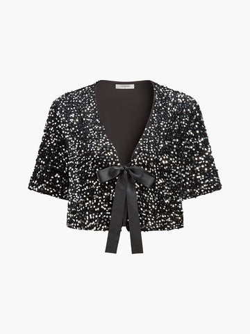 V-Neck Sequin Blouse with Bow