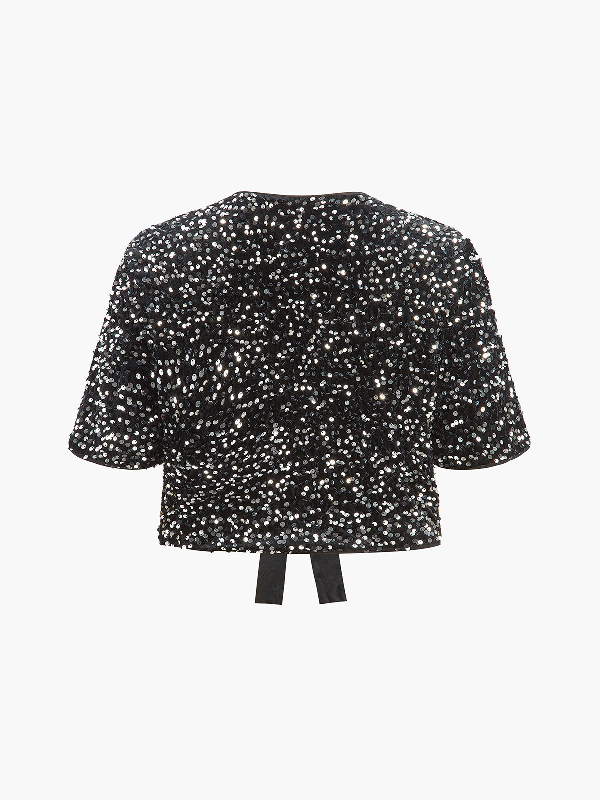 V-Neck Sequin Blouse with Bow