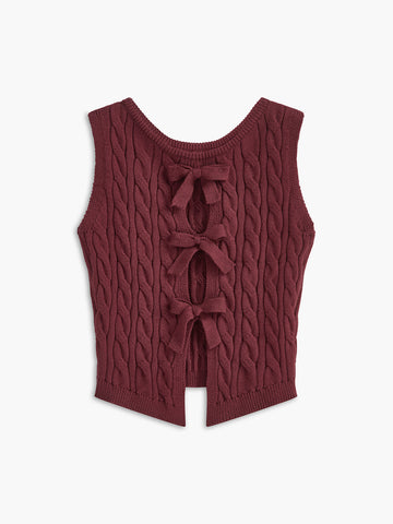 Strickweste mit vorderem Ausschnitt und Schleifendetail