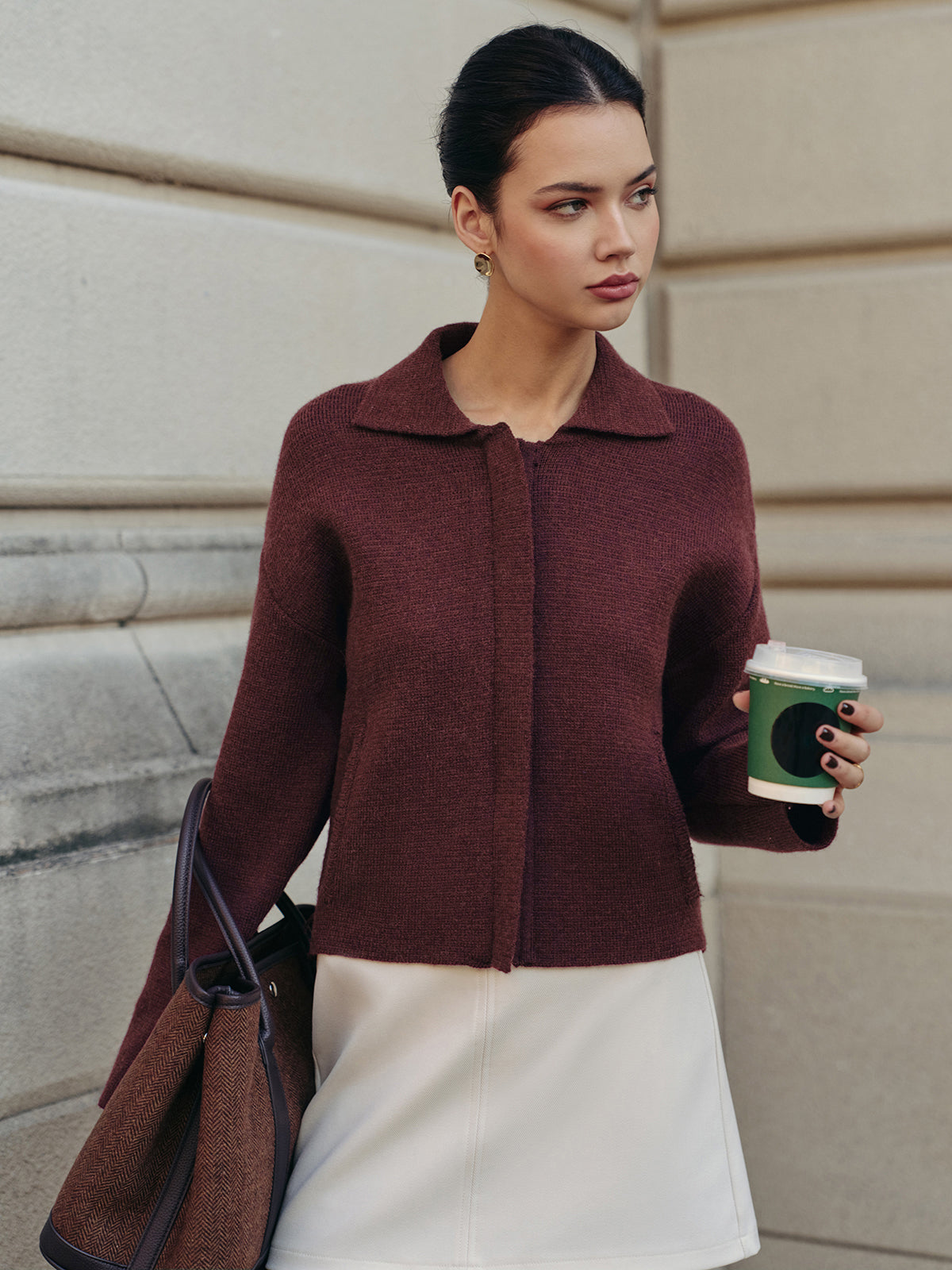 Polo-Strickjacke mit flachem Reißverschluss