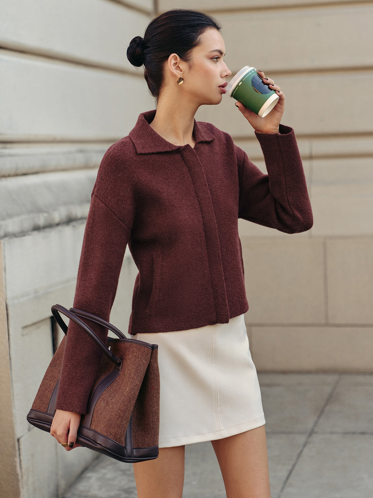 Polo-Strickjacke mit flachem Reißverschluss
