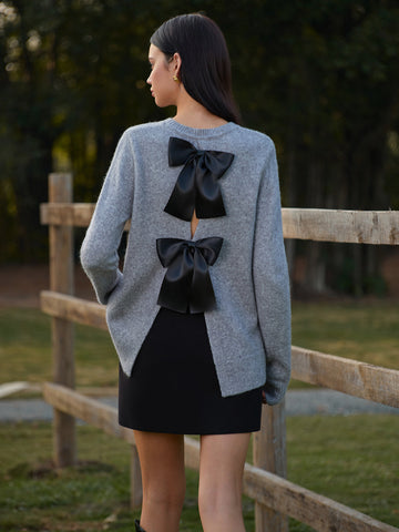Rundhals-Strickpullover mit Schleifendetail 