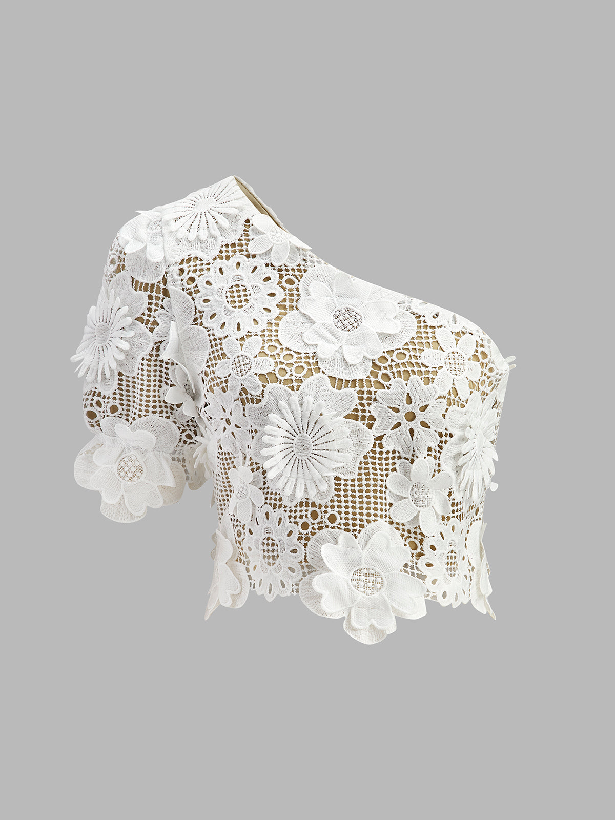 Asymmetrisches Set aus Oberteil und Rock aus floraler Spitze 