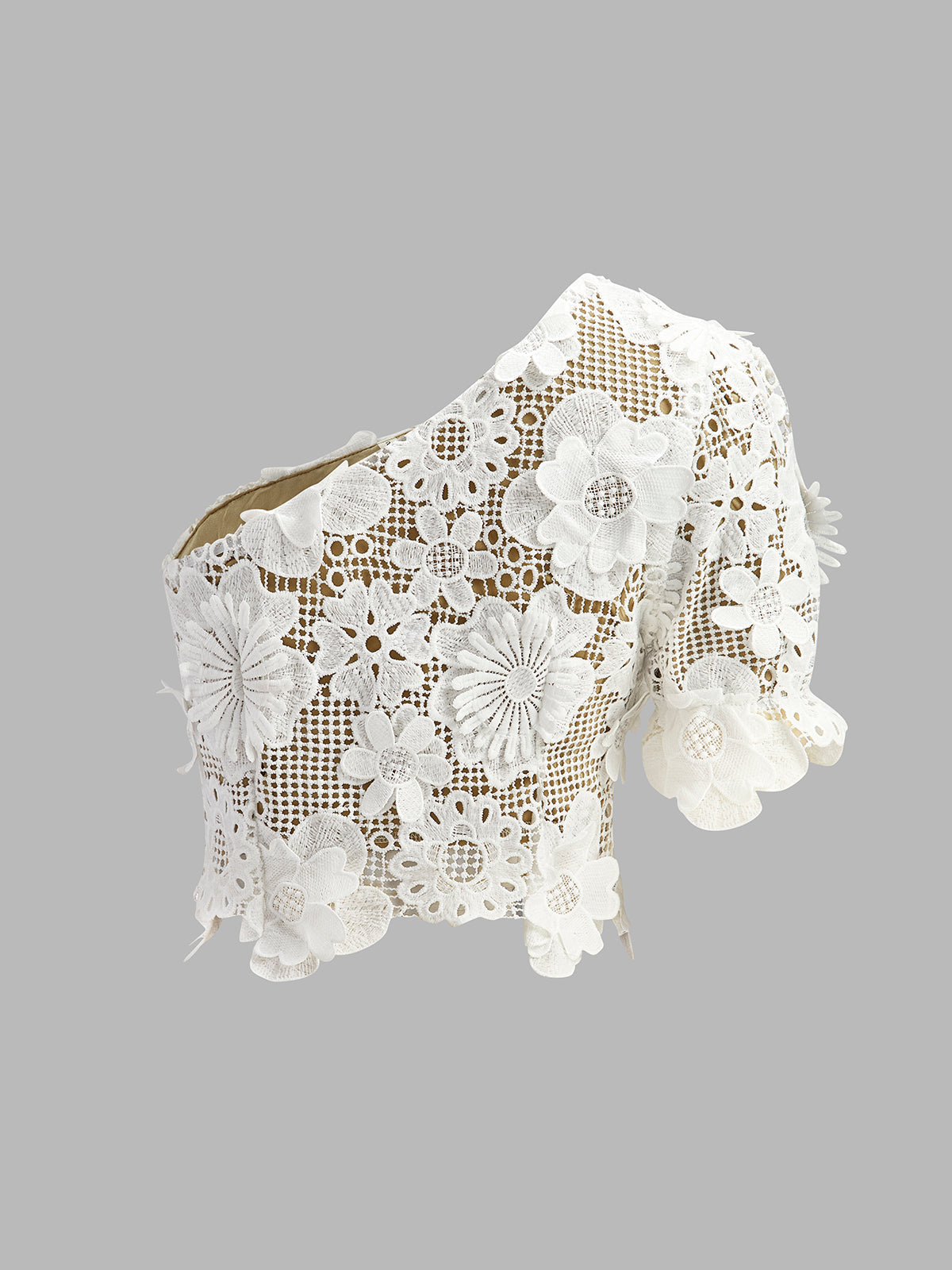 Asymmetrisches Set aus Oberteil und Rock aus floraler Spitze 