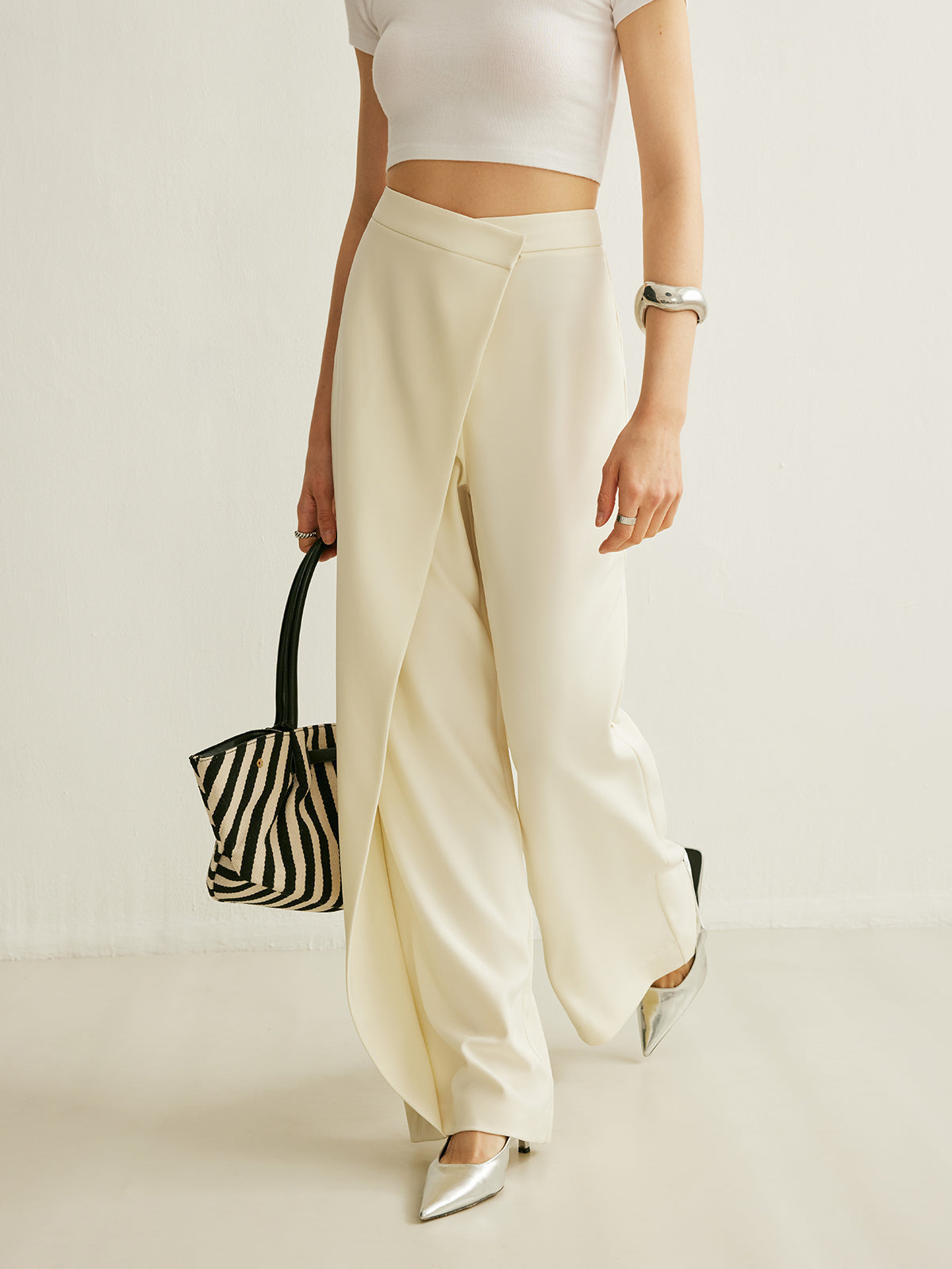 Asymmetrical Cross-Tie High-Waisted Trousers 