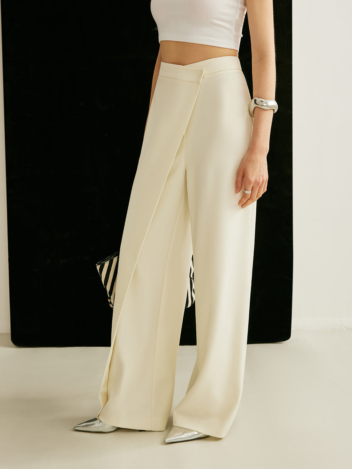 Asymmetrical Cross-Tie High-Waisted Trousers 