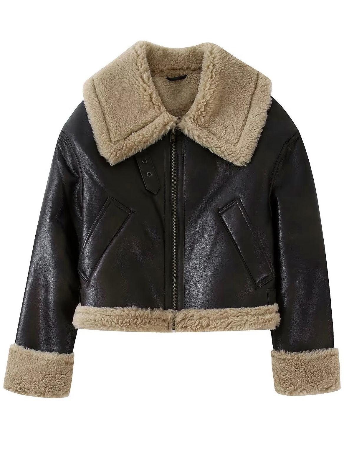 Teddy Faux Leather Zip-Up Coat