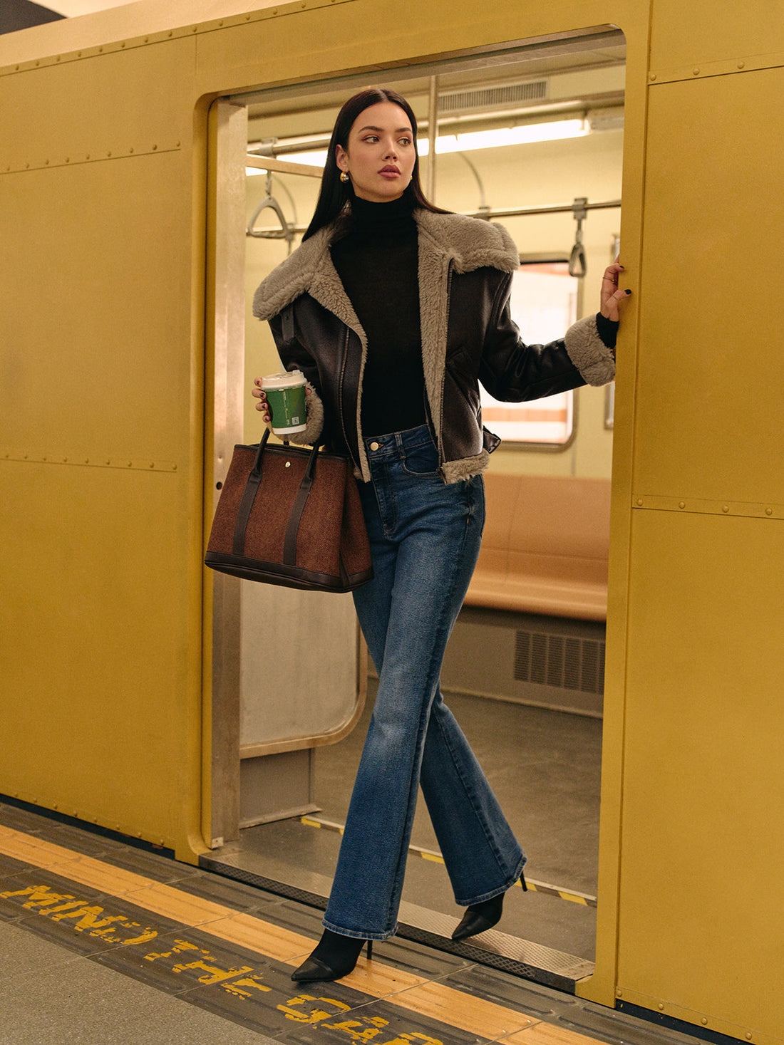 Teddy Faux Leather Zip-Up Jacket