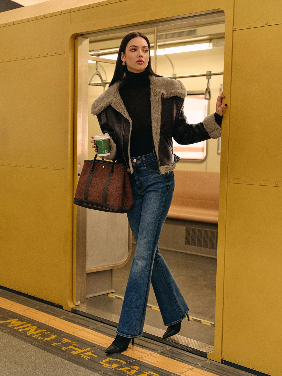 Teddy Faux Leather Zip-Up Coat