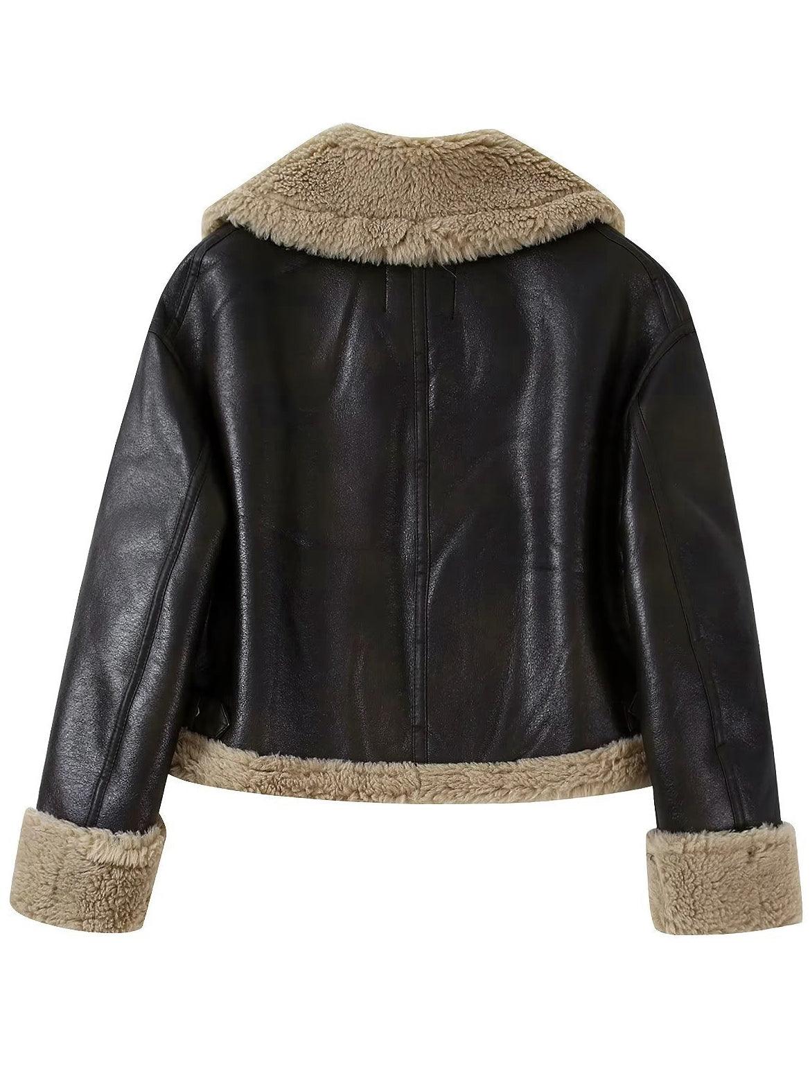 Teddy Faux Leather Zip-Up Coat