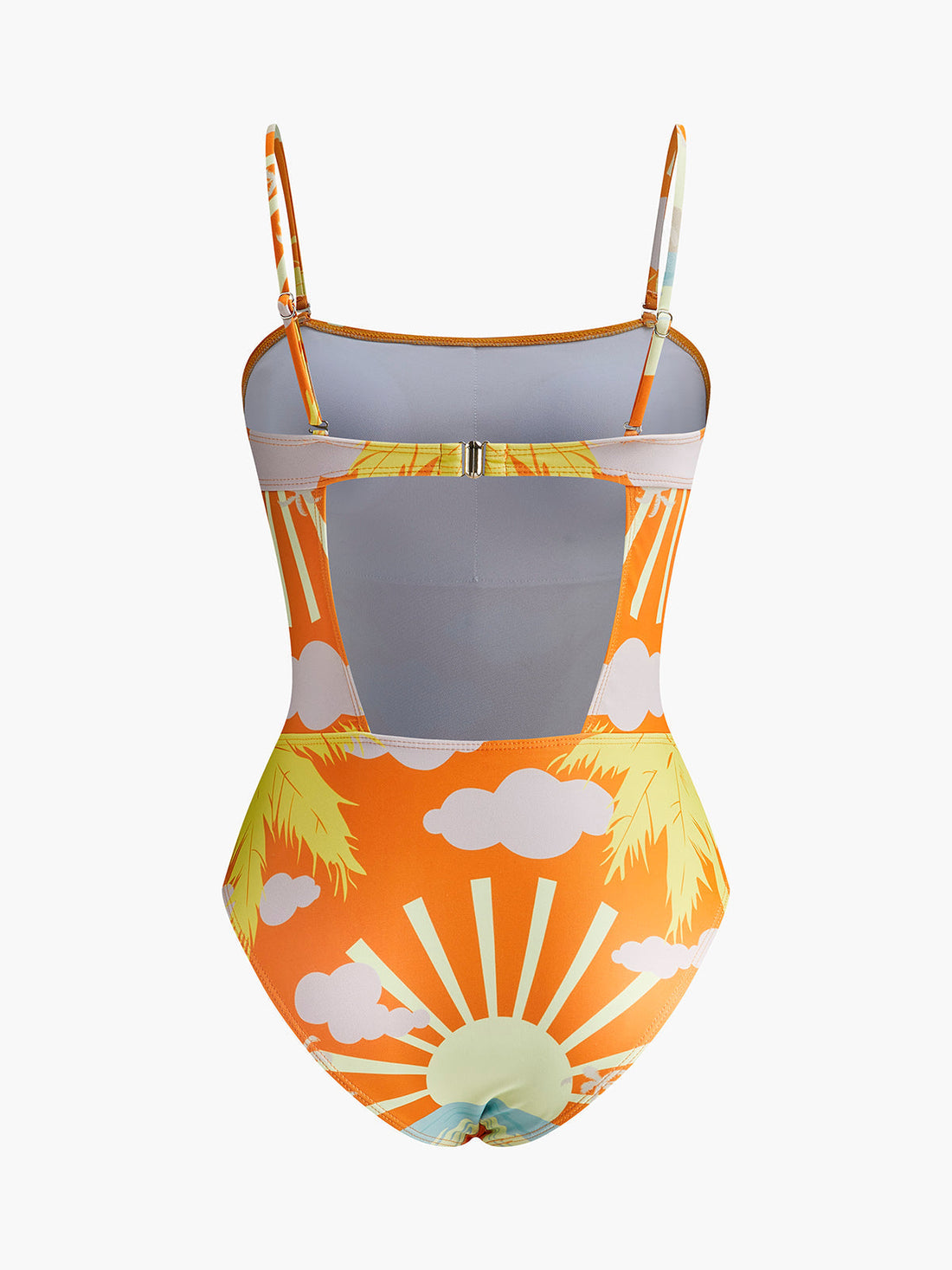 Tropical Patterned Backless One-Piece Swimsuit