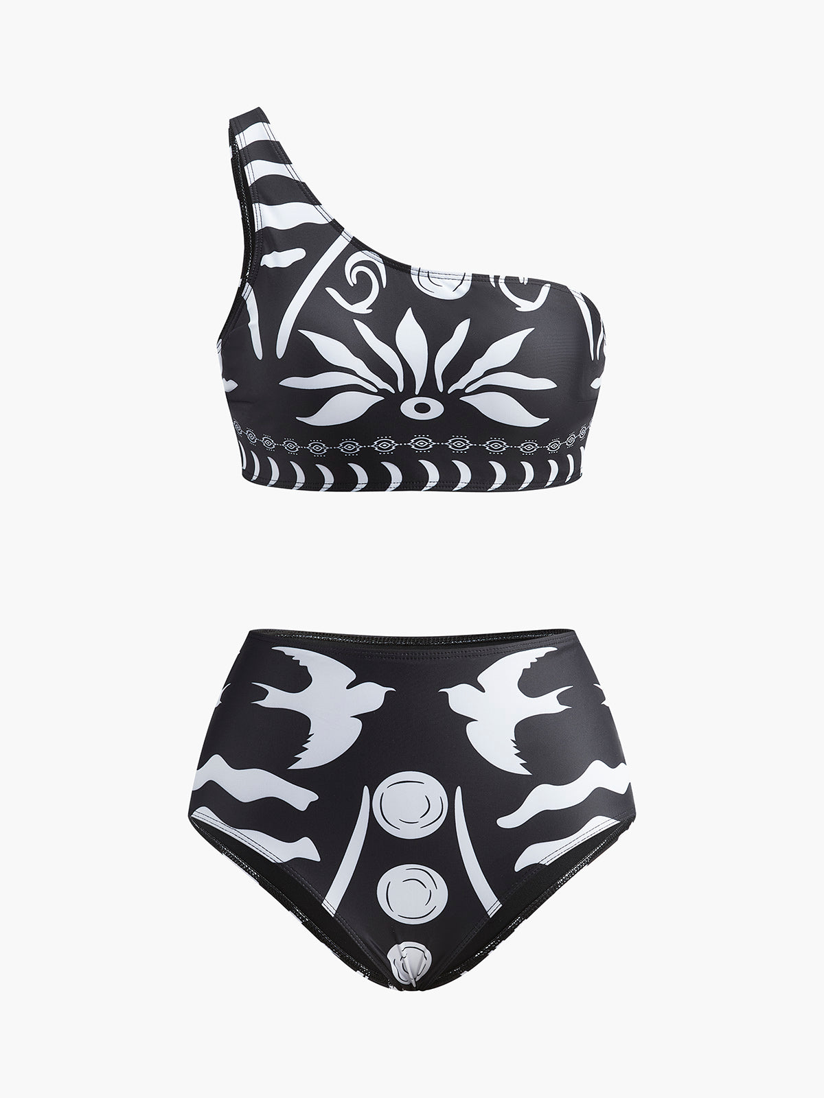 Tek Omuzlu Tribal Baskılı Bikini Takımı