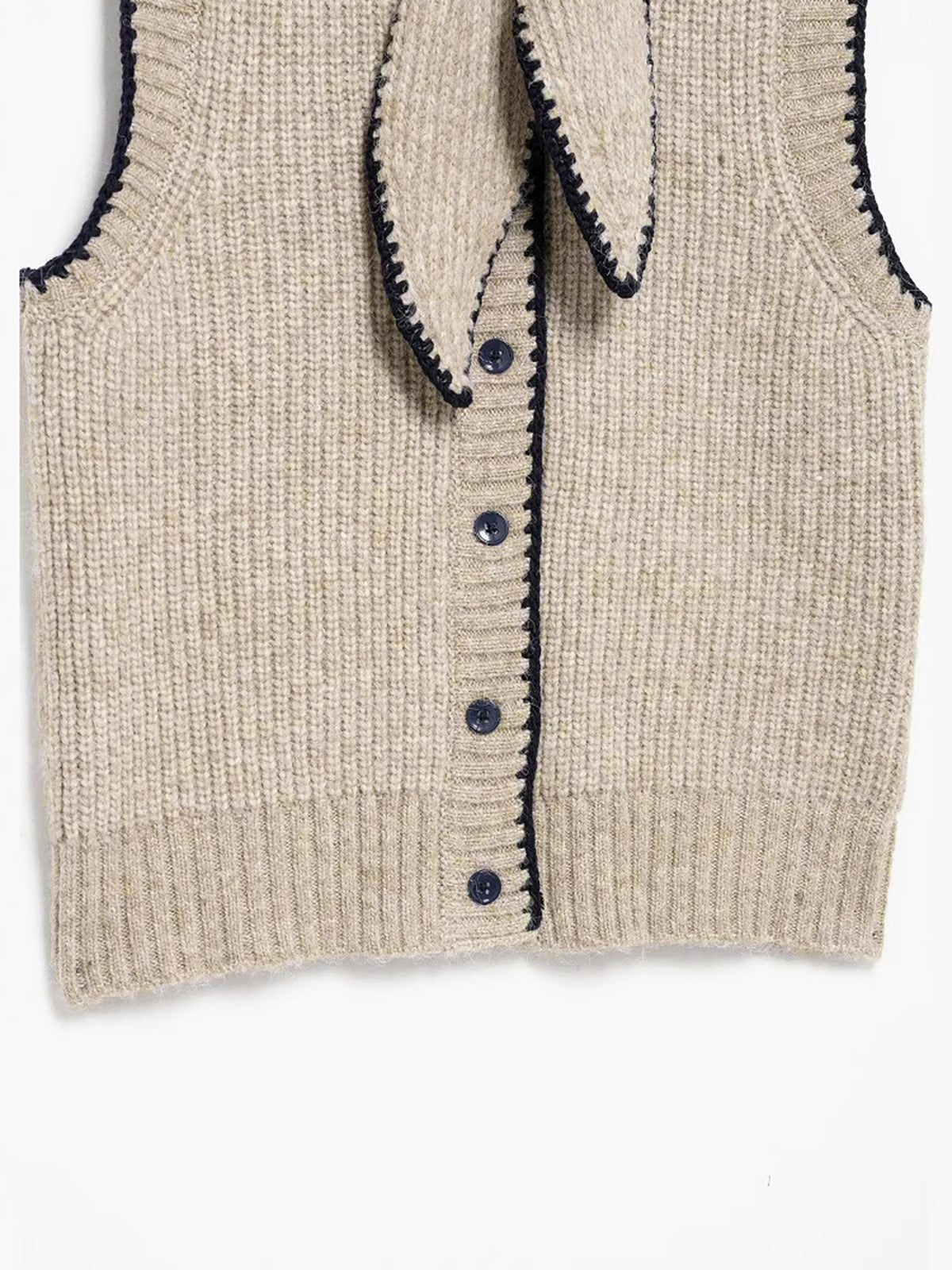 Tie Neck Contrast Trim Buttoned Sweater Vest