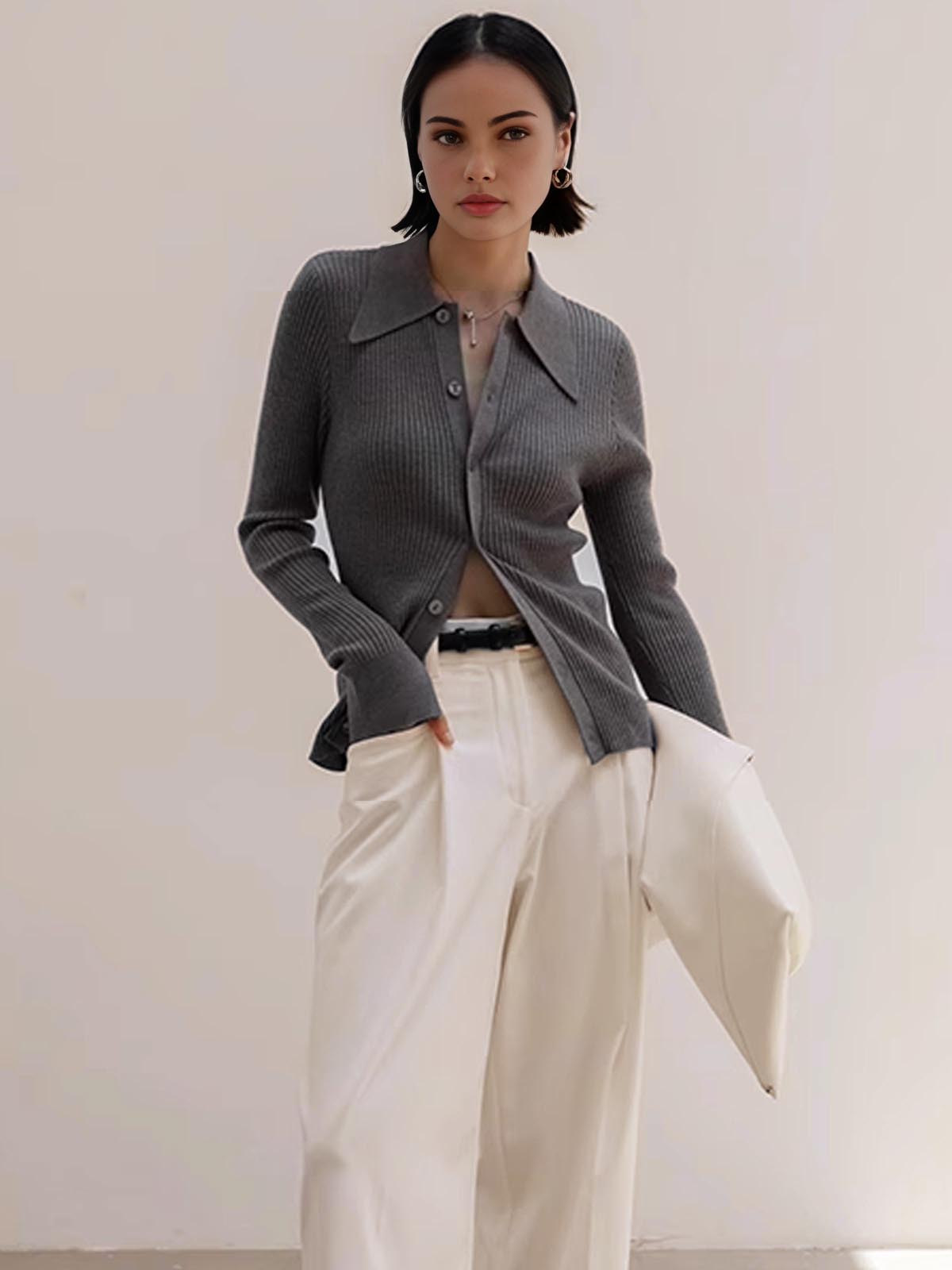 Dünne Strickjacke mit Rippkragen
