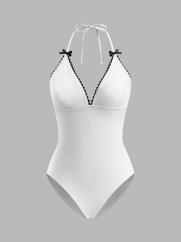 Swimsuit with Bow Detail and Back Tie
