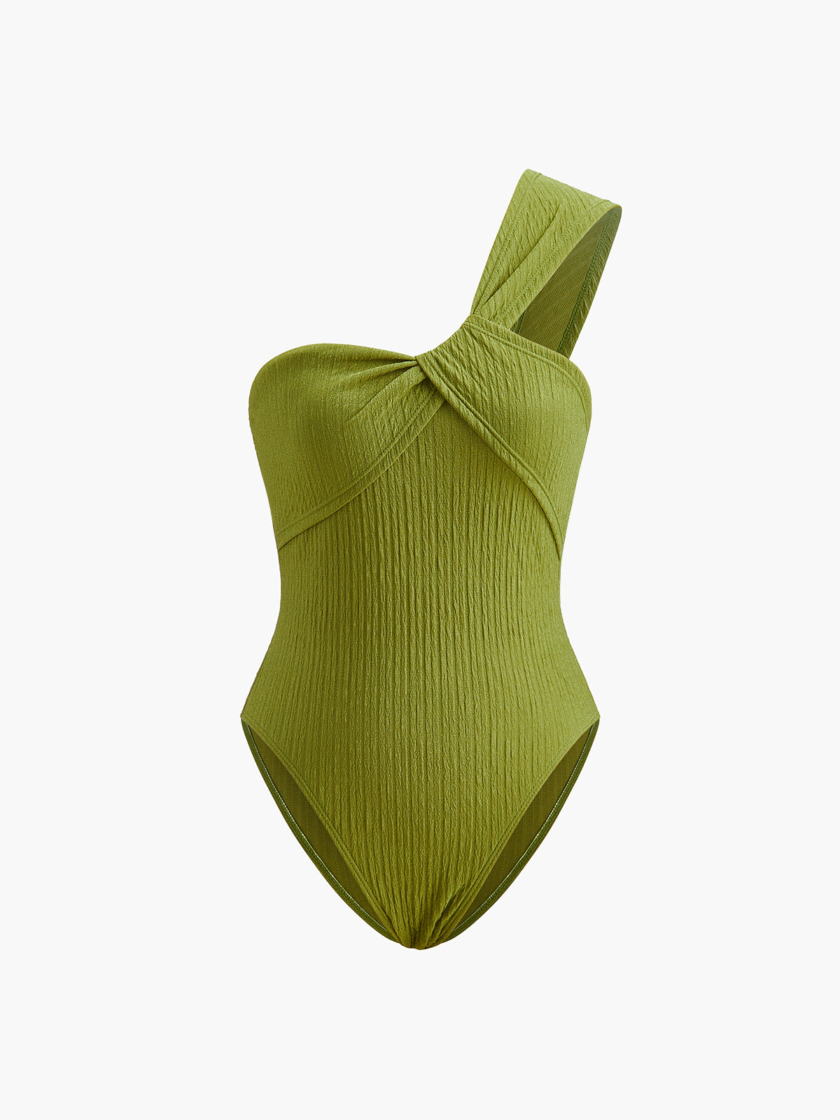 Wrinkled Twist One-Shoulder Swimsuit