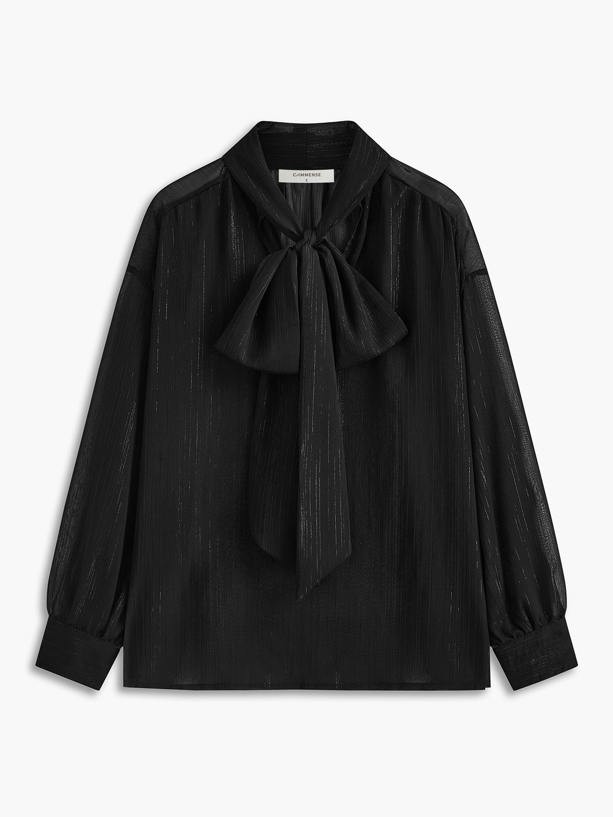 Semi-Sheer Lace-Up Chiffon Blouse