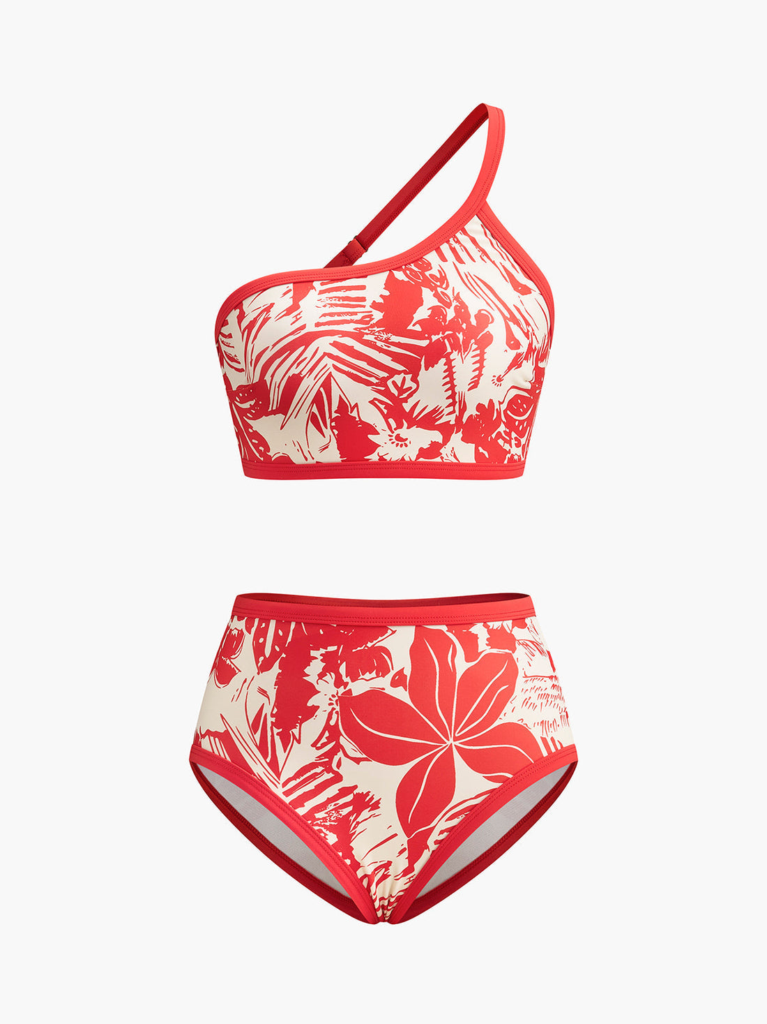Bikini-Set mit einem Träger und tropischem Print