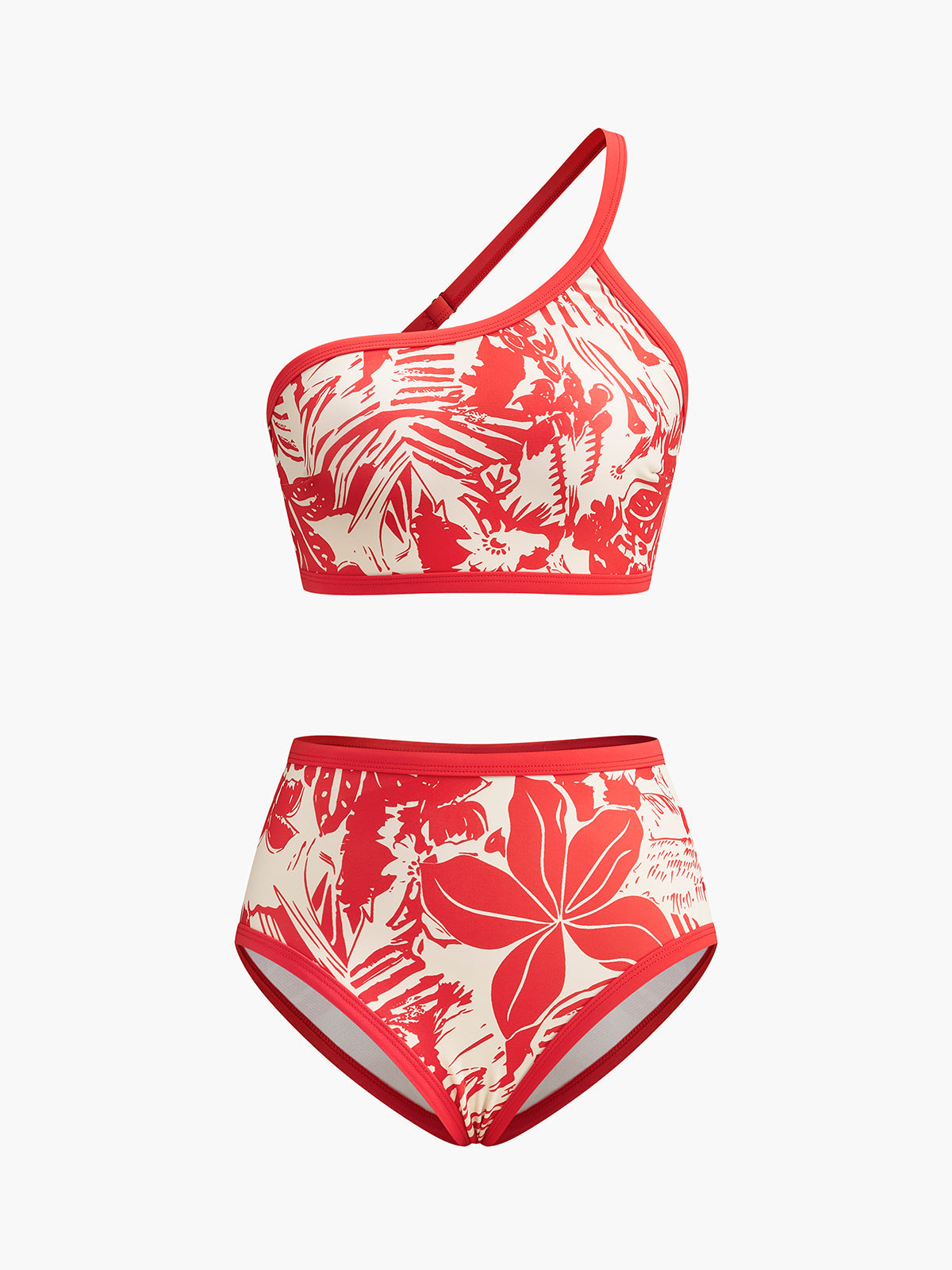 Bikini-Set mit einem Träger und tropischem Print