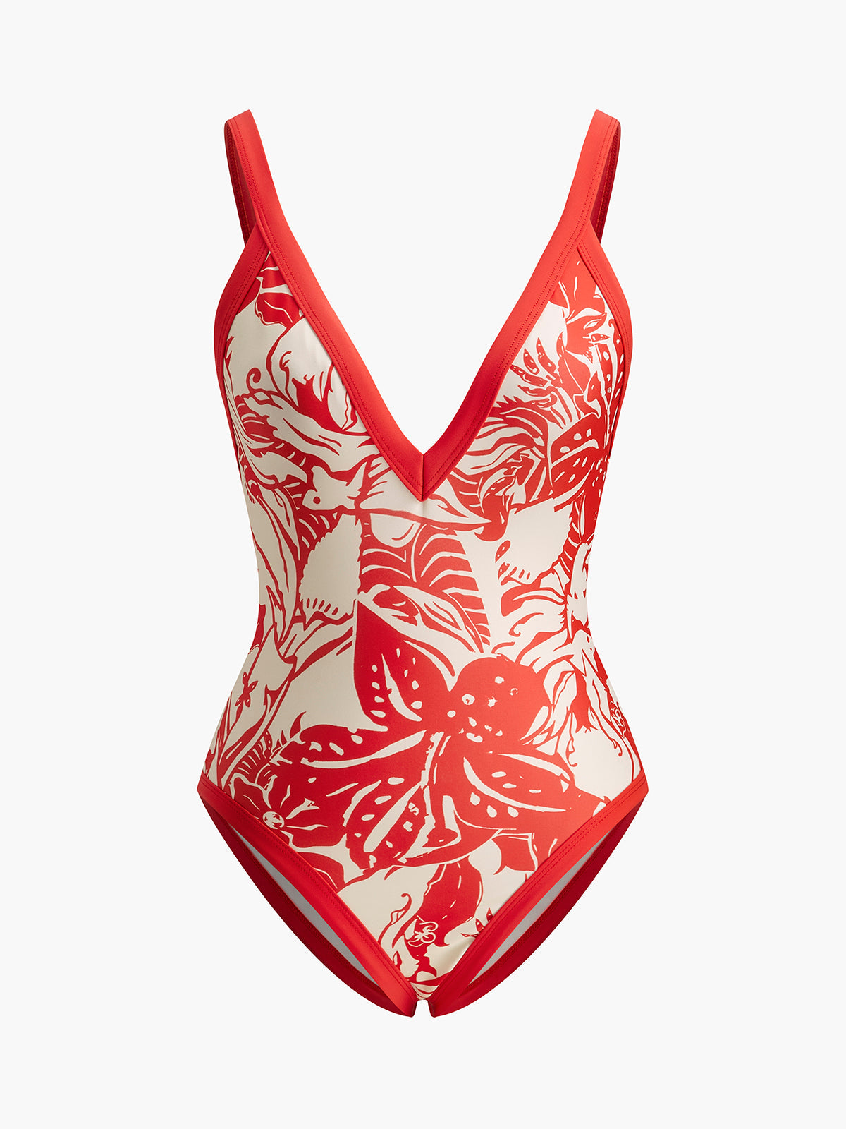 Tropical Patterned V-Neck One-Piece Swimsuit