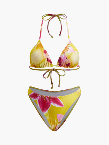 Jersey-Bikini-Set mit Blumenmuster und Schnürung