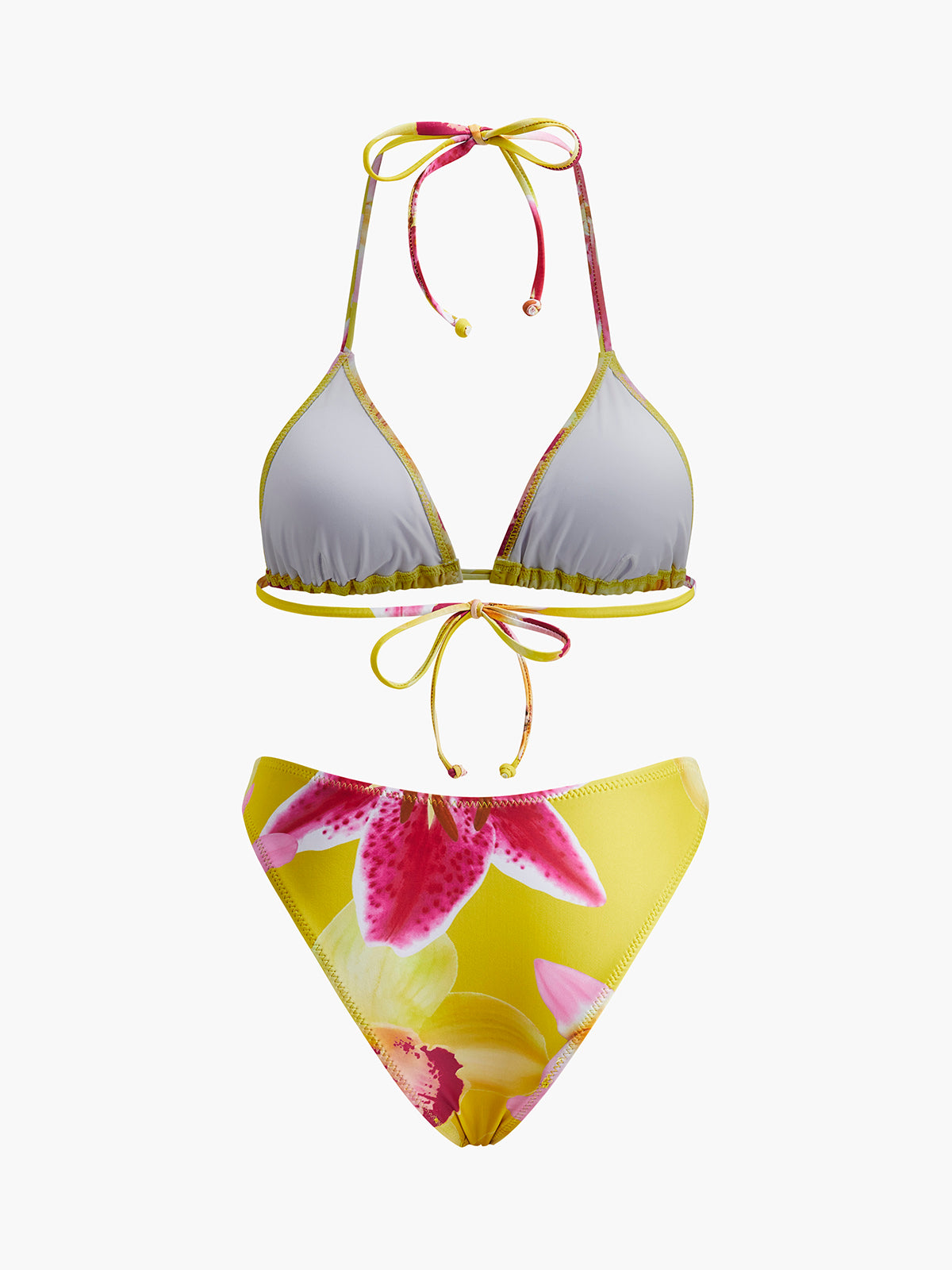Jersey-Bikini-Set mit Blumenmuster und Schnürung
