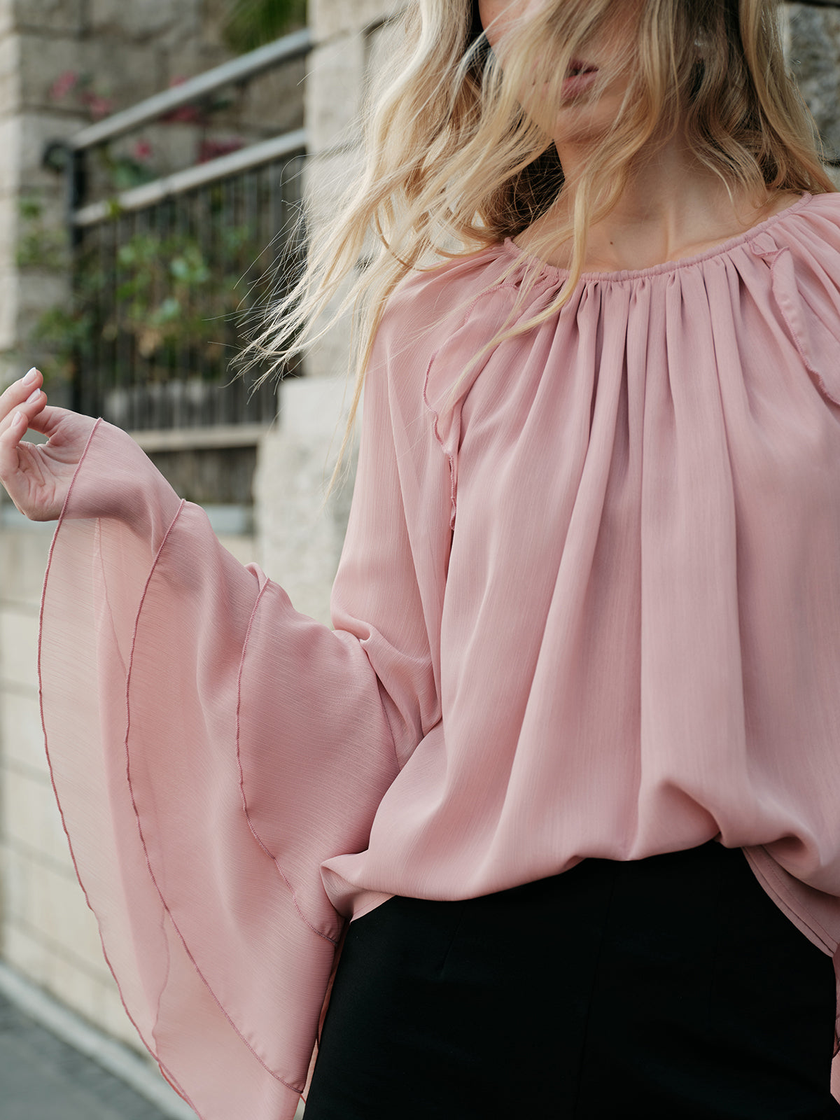 Chiffon Ruffled Sleeved Blouse