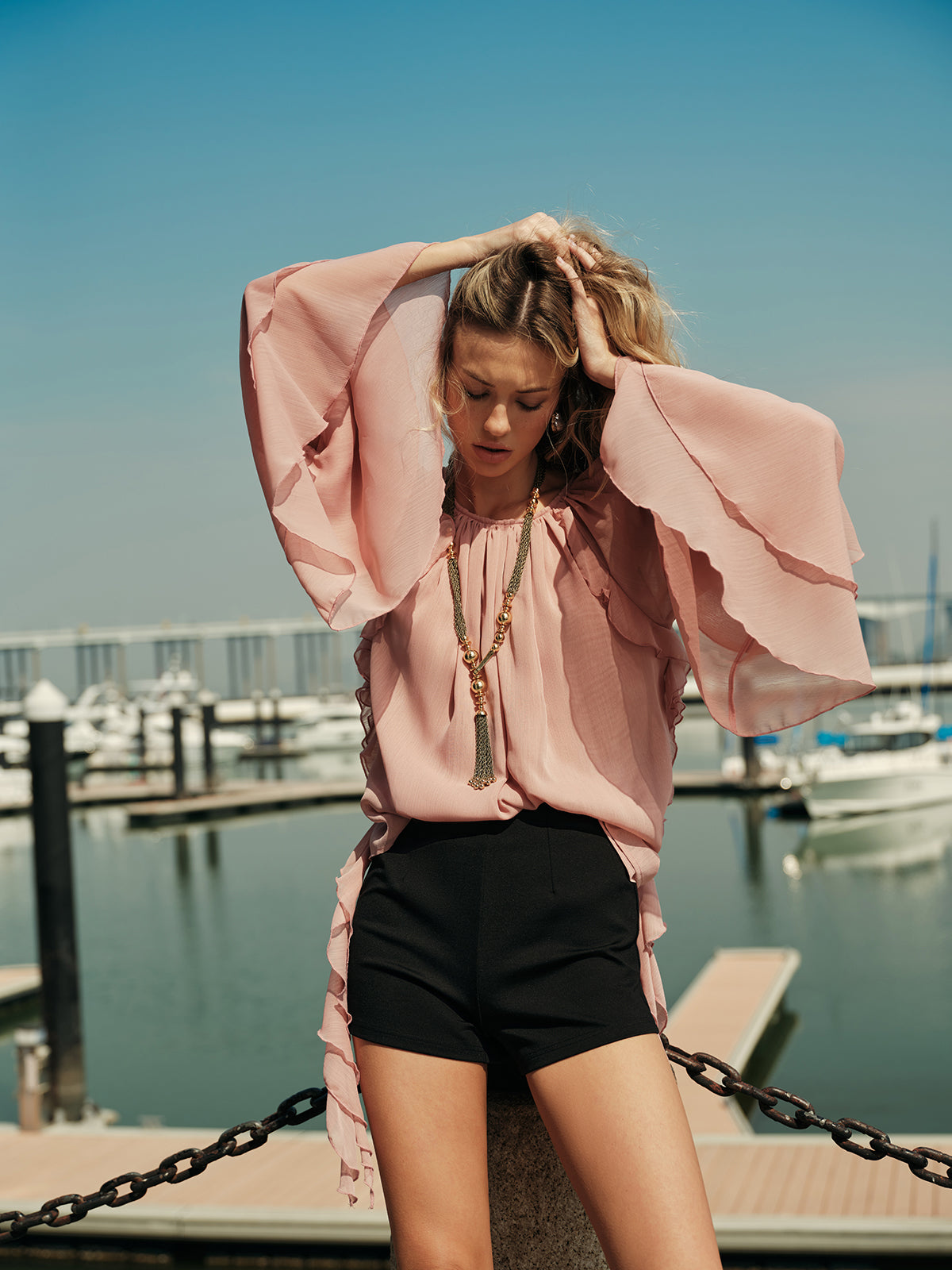 Chiffon Ruffled Sleeved Blouse